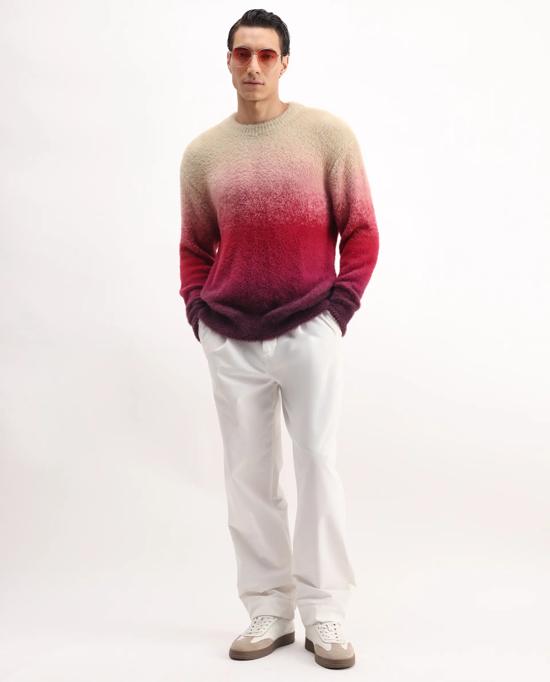Rare Rabbit Men's Cherv Red Nylon Ombre Regular Fit Full Sleeve Crew Neck Sweater - Image 2