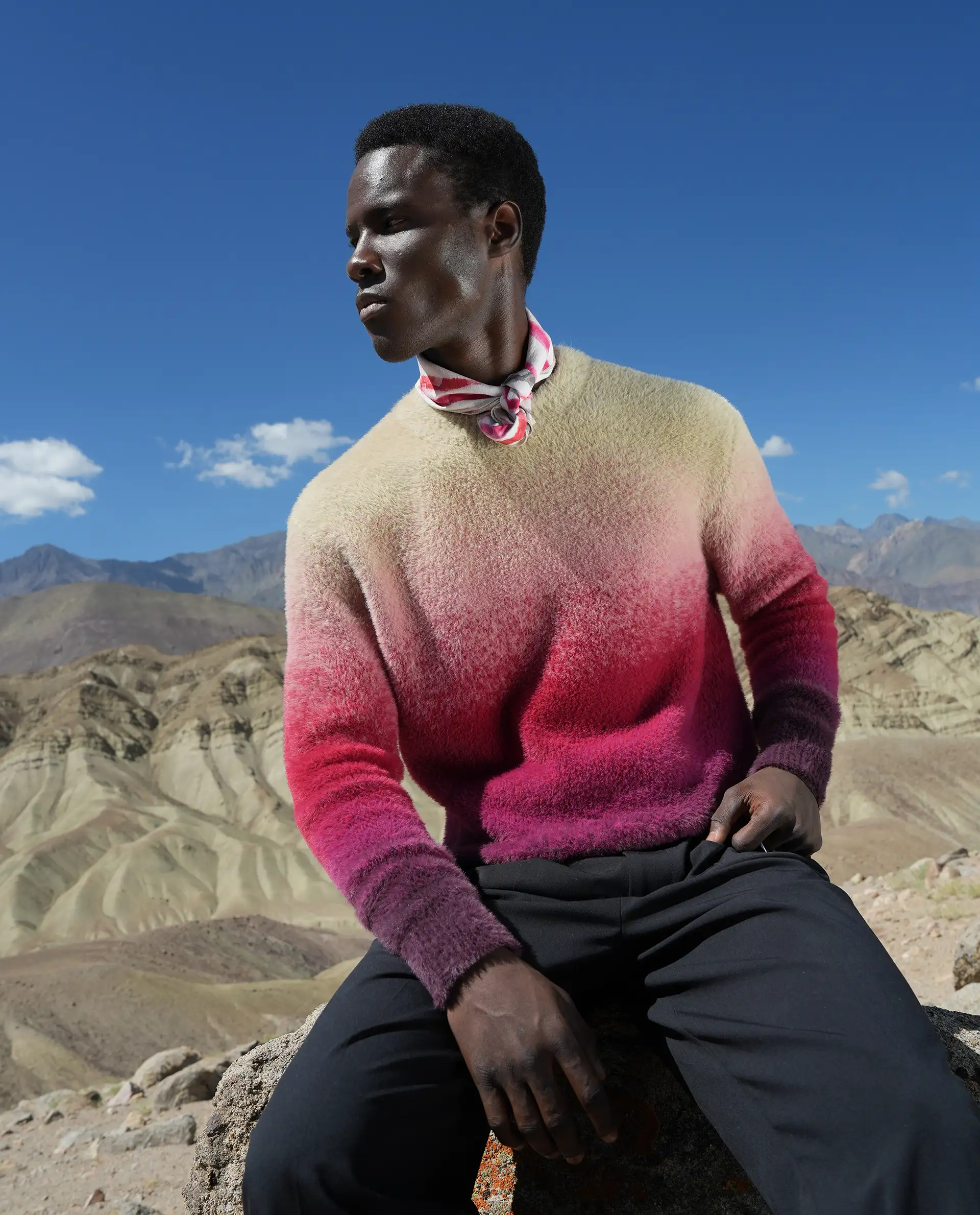 Rare Rabbit Men's Cherv Red Nylon Ombre Regular Fit Full Sleeve Crew Neck Sweater - Image 3