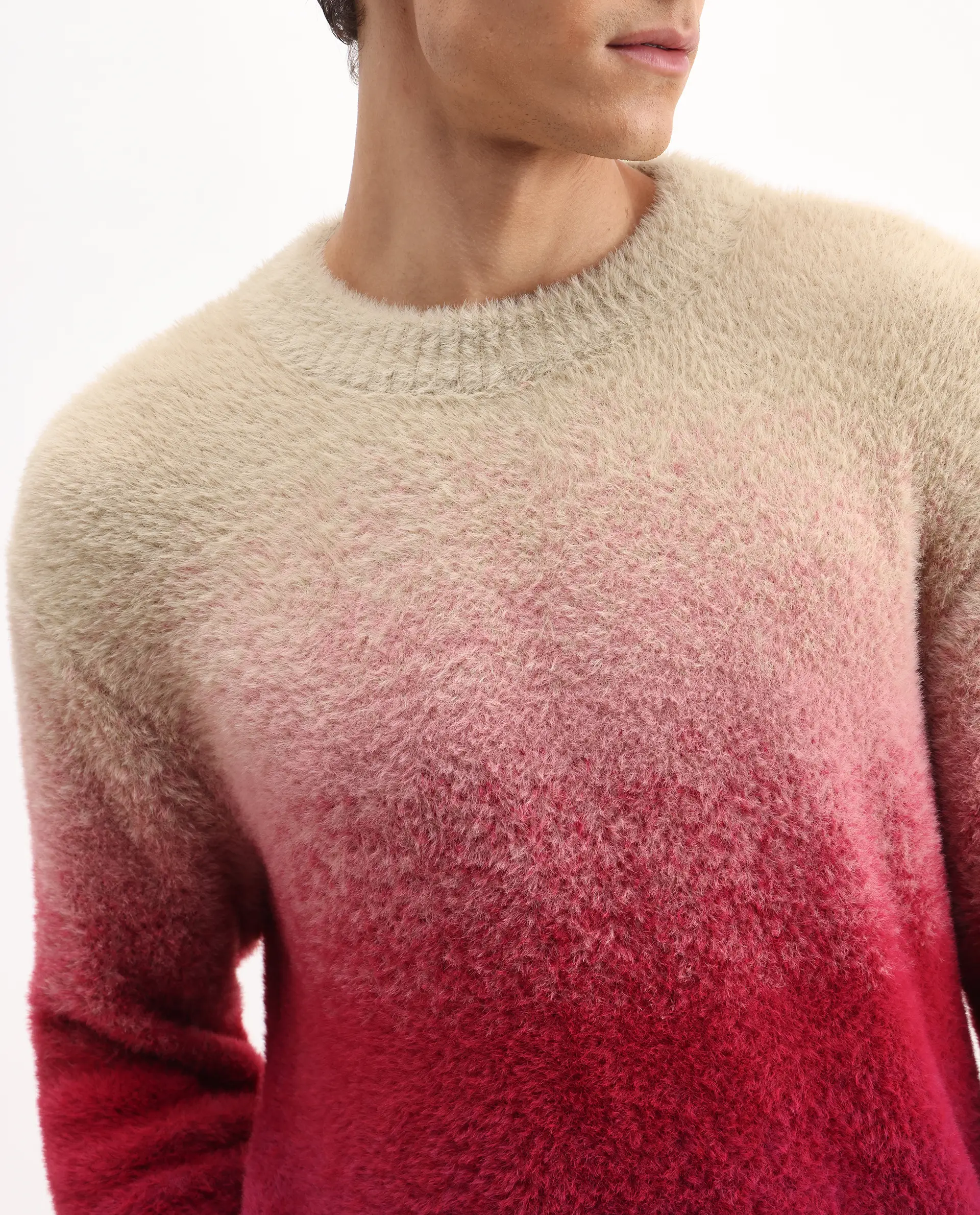 Rare Rabbit Men's Cherv Red Nylon Ombre Regular Fit Full Sleeve Crew Neck Sweater - Image 4