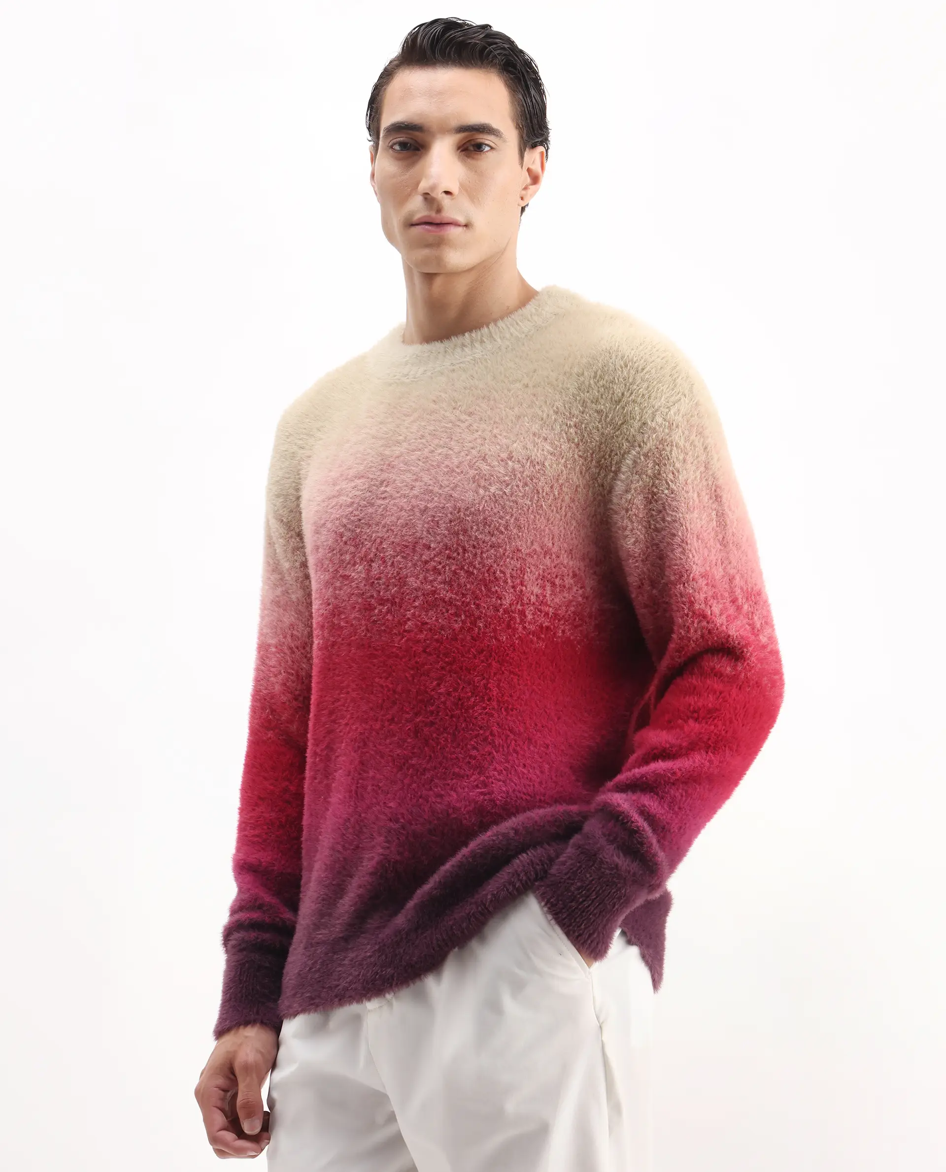 Rare Rabbit Men's Cherv Red Nylon Ombre Regular Fit Full Sleeve Crew Neck Sweater - Image 6