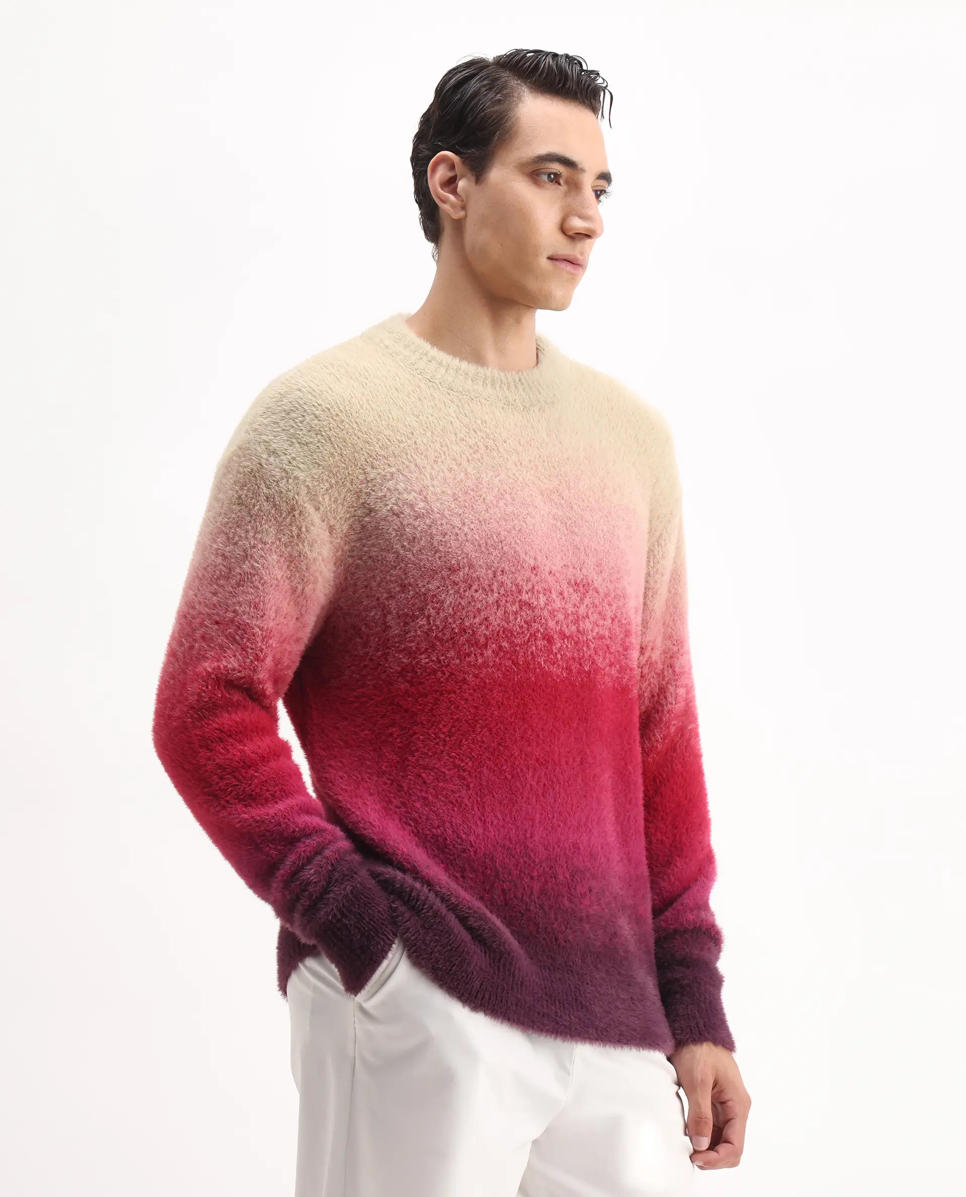 Rare Rabbit Men's Cherv Red Nylon Ombre Regular Fit Full Sleeve Crew Neck Sweater - Image 7