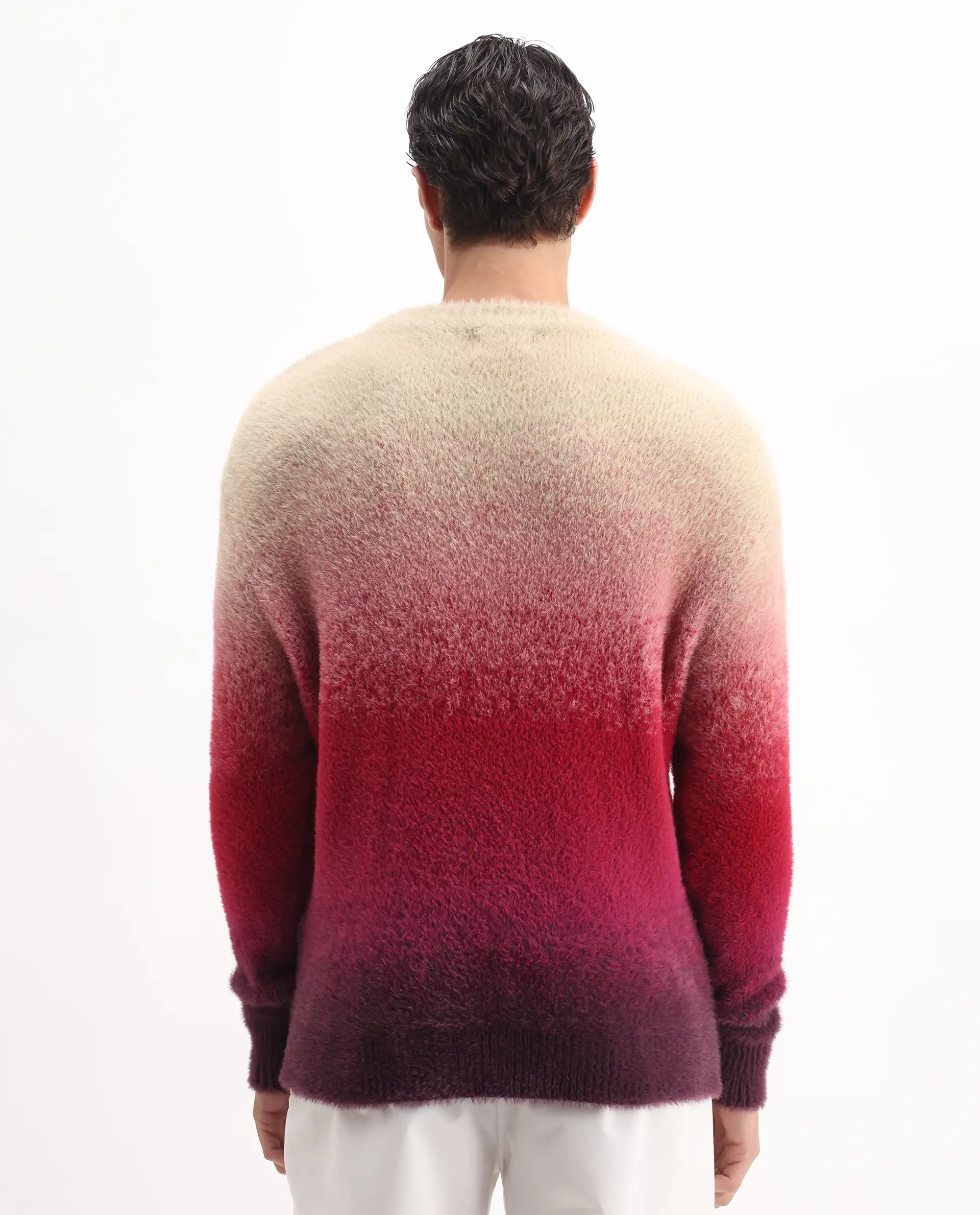 Rare Rabbit Men's Cherv Red Nylon Ombre Regular Fit Full Sleeve Crew Neck Sweater - Image 8