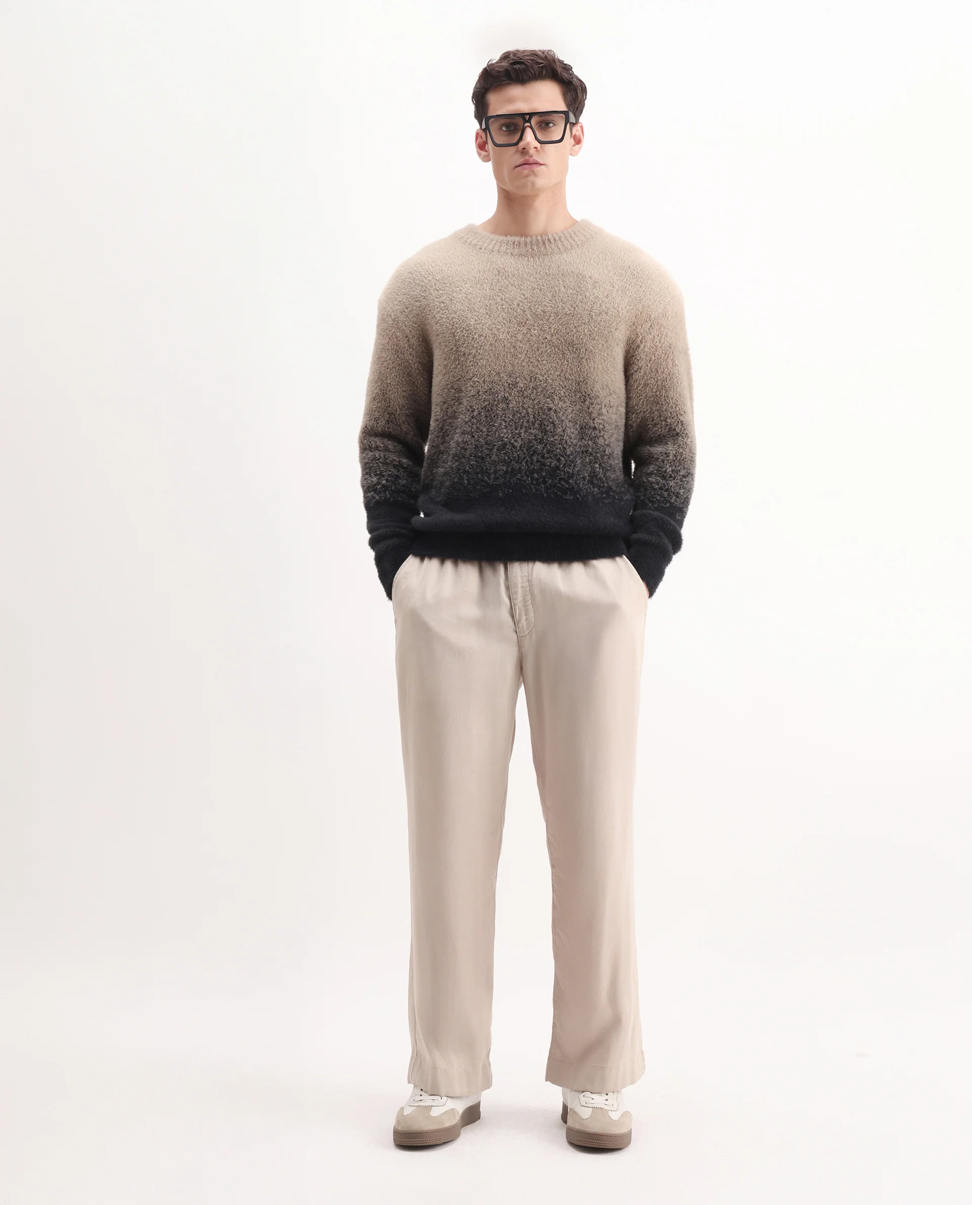 Rare Rabbit Men's Chervs Black Cotton Color Block Regular Fit Full Sleeve Crew Neck Sweater - Image 2