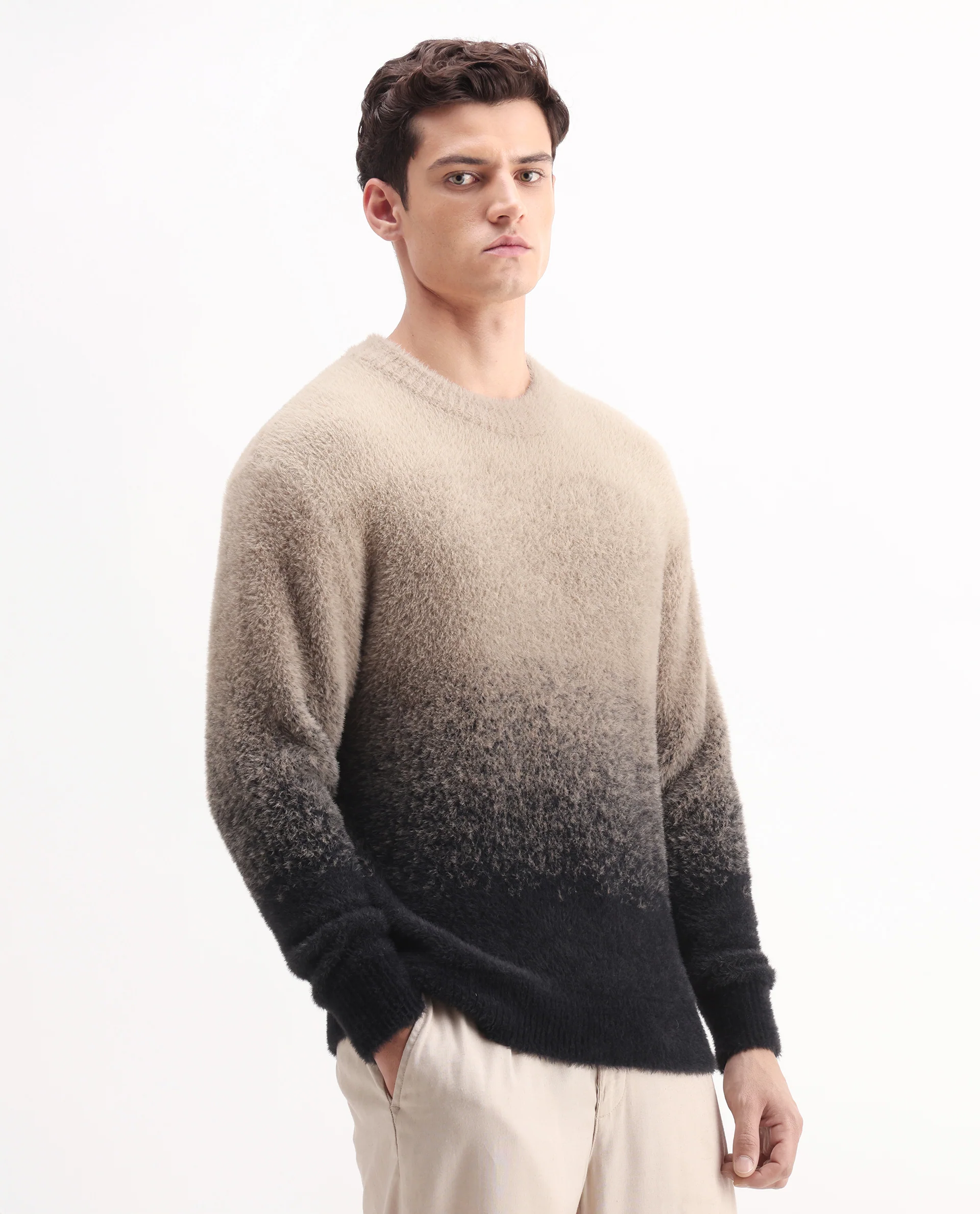 Rare Rabbit Men's Chervs Black Cotton Color Block Regular Fit Full Sleeve Crew Neck Sweater - Image 4