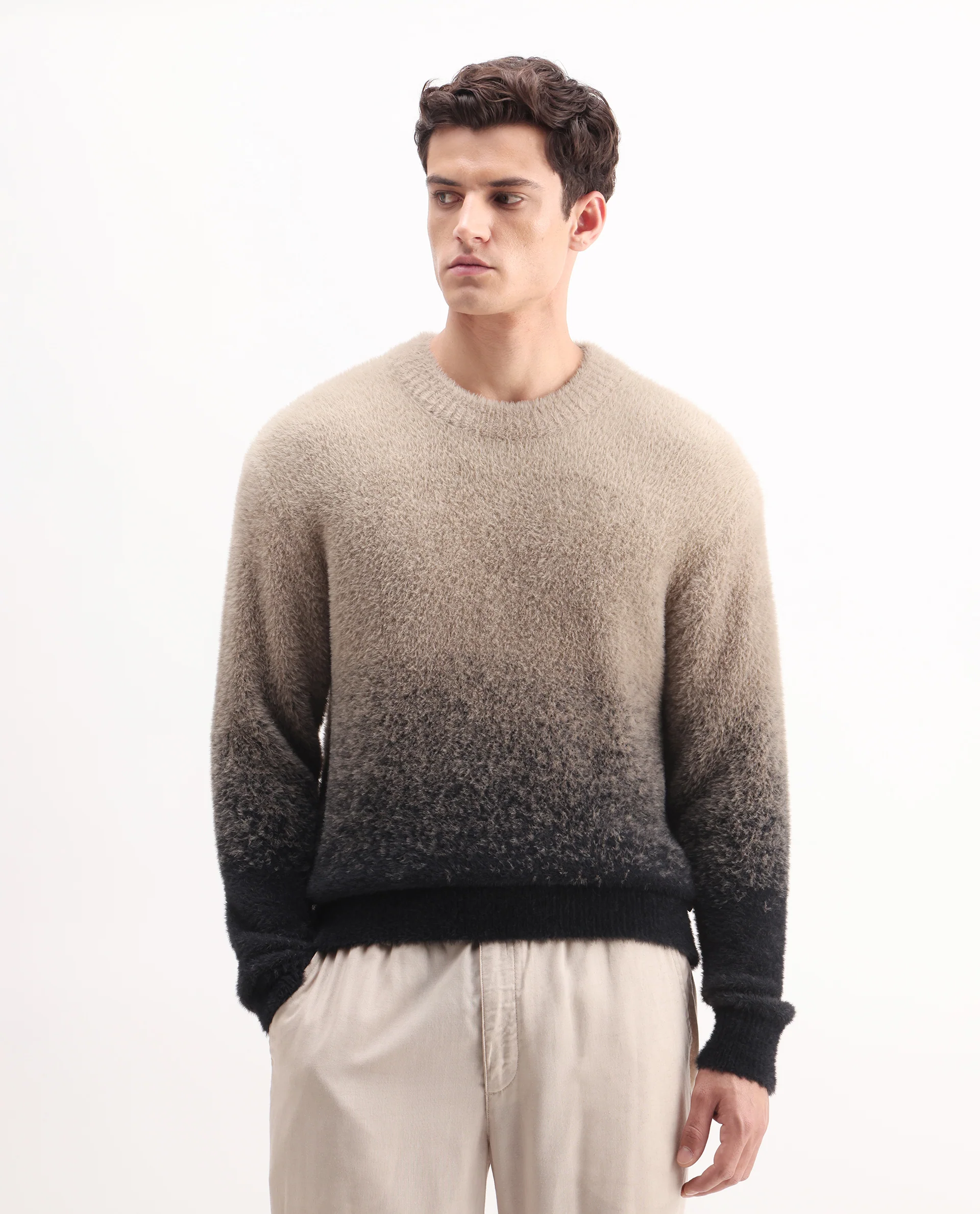 Rare Rabbit Men's Chervs Black Cotton Color Block Regular Fit Full Sleeve Crew Neck Sweater - Image 5