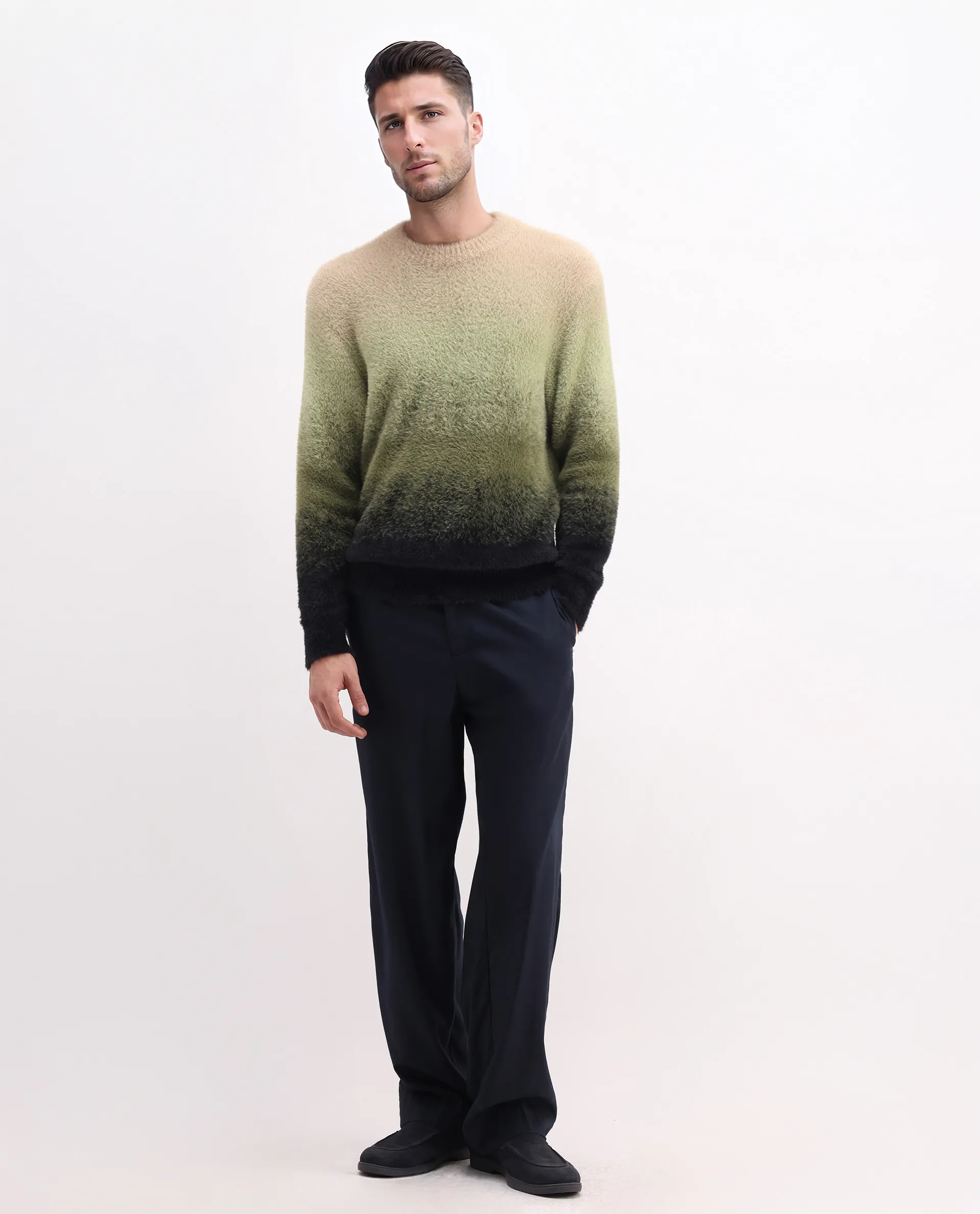 Rare Rabbit Men's Chervs Dark Green Cotton Color Block Regular Fit Full Sleeve Crew Neck Sweater - Image 2
