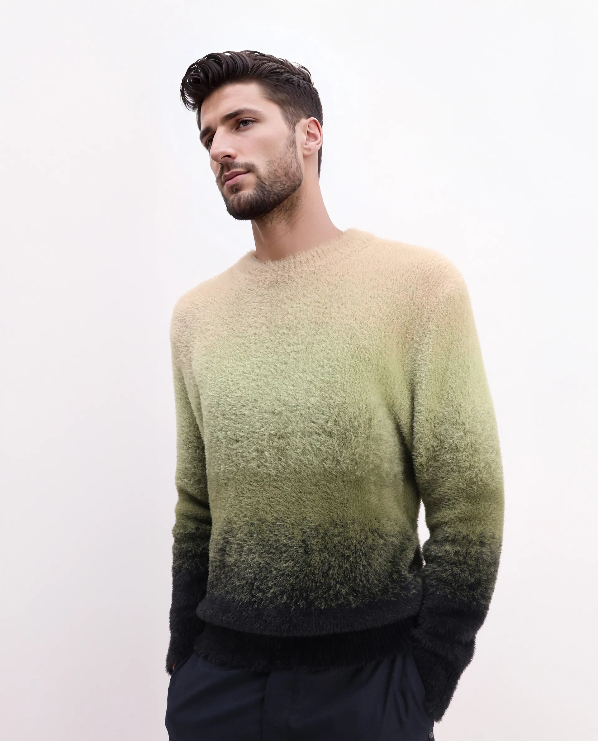 Rare Rabbit Men's Chervs Dark Green Cotton Color Block Regular Fit Full Sleeve Crew Neck Sweater - Image 9