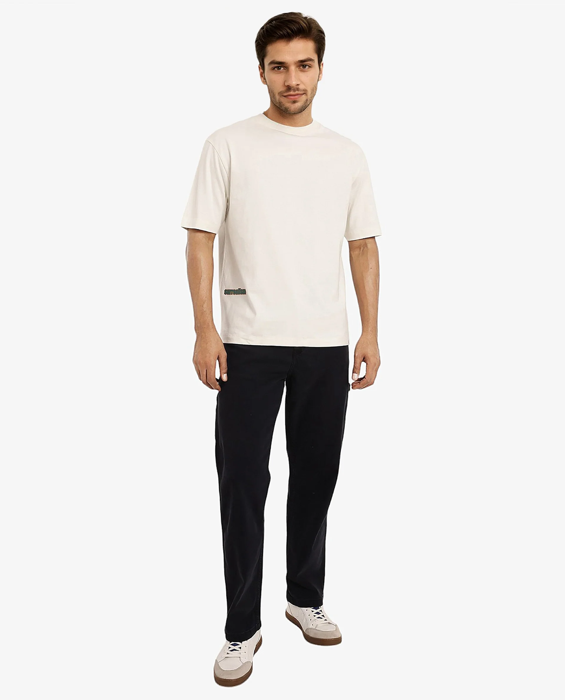 Rare Rabbit Men's Ches Off White Cotton Graphic Print Oversized Fit Half Sleeve Crew Neck T-Shirt - Image 2