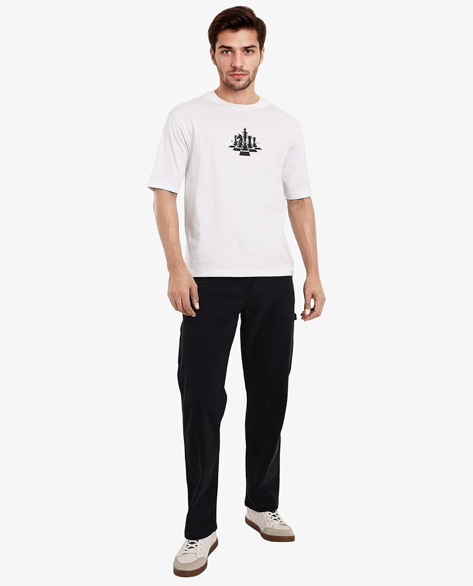 Rare Rabbit Men's Chess White Cotton Graphic Print Regular Fit Half Sleeve Crew Neck T-Shirt - Image 2