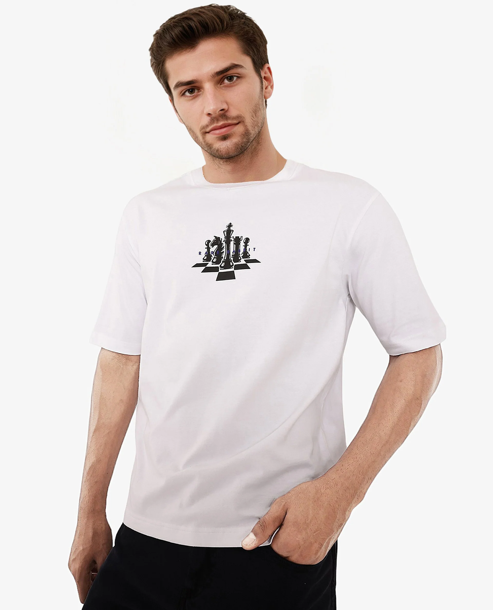 Rare Rabbit Men's Chess White Cotton Graphic Print Regular Fit Half Sleeve Crew Neck T-Shirt - Image 3