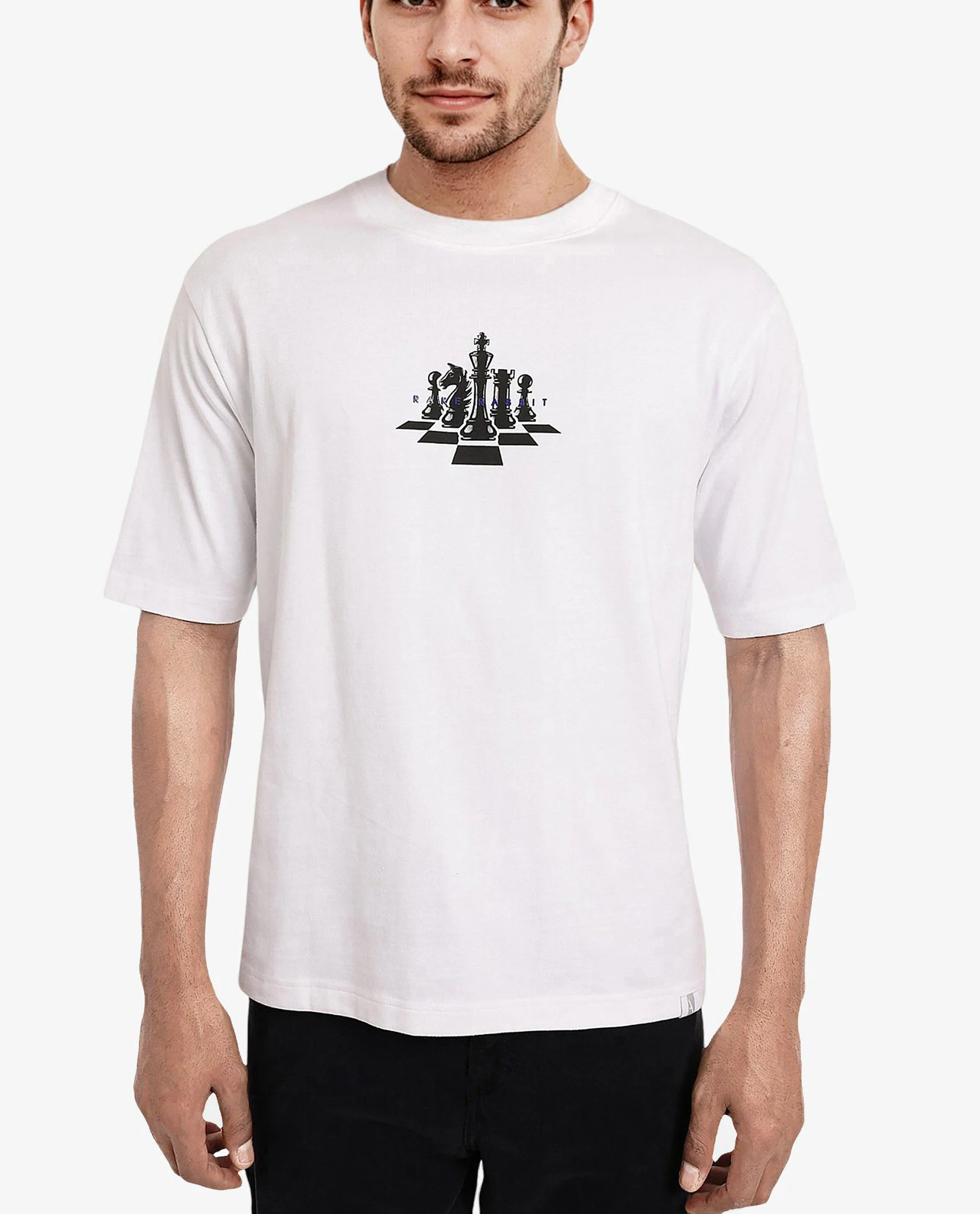 Rare Rabbit Men's Chess White Cotton Graphic Print Regular Fit Half Sleeve Crew Neck T-Shirt - Image 4