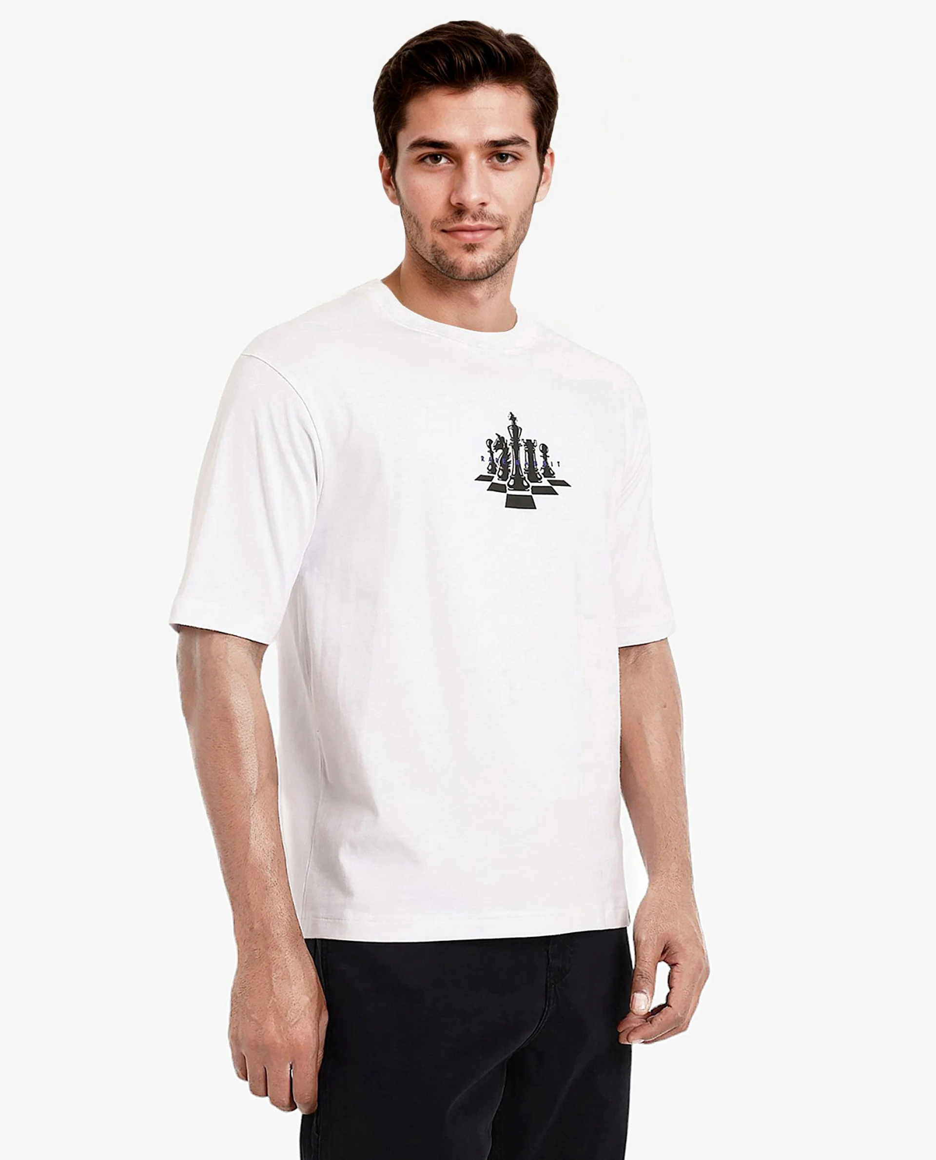 Rare Rabbit Men's Chess White Cotton Graphic Print Regular Fit Half Sleeve Crew Neck T-Shirt - Image 5