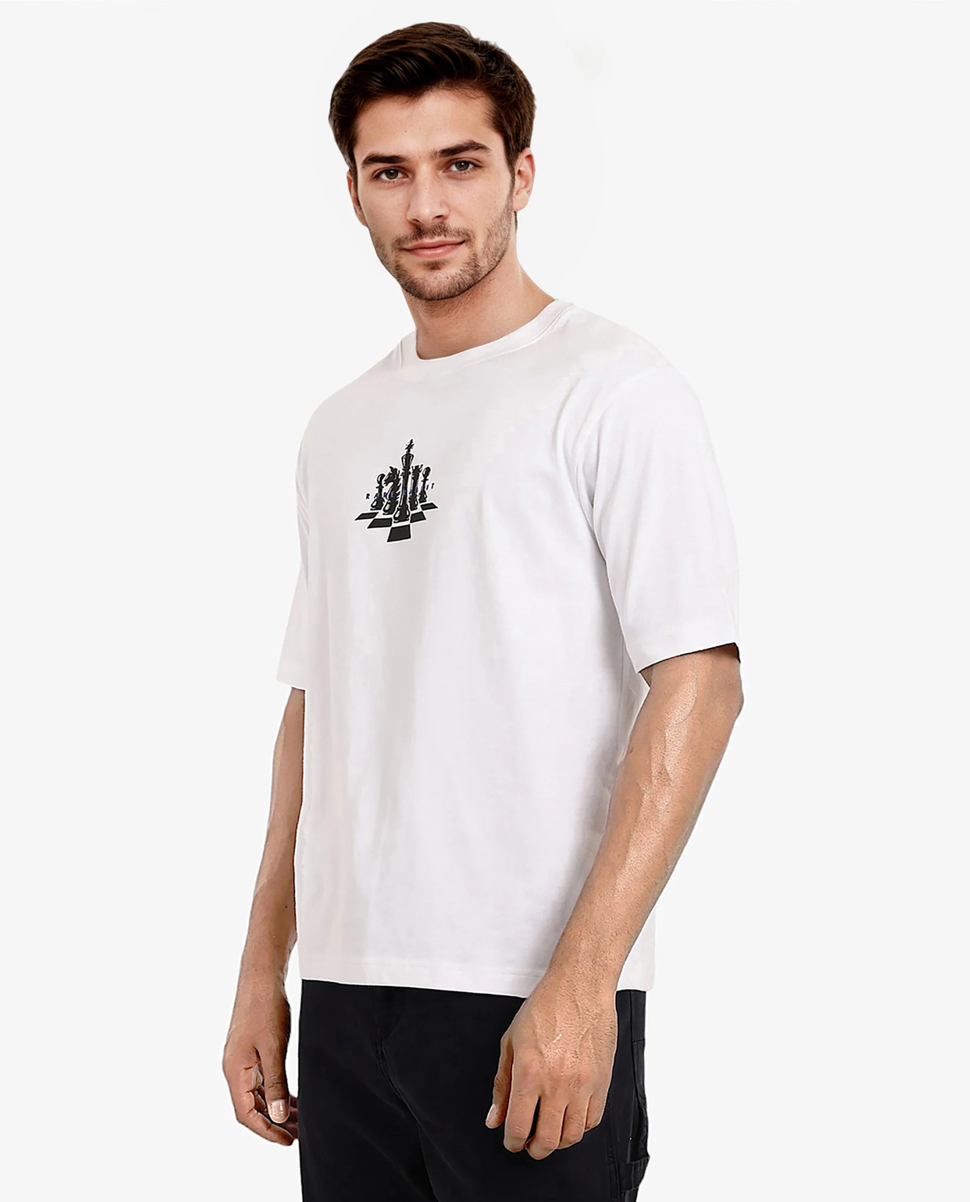 Rare Rabbit Men's Chess White Cotton Graphic Print Regular Fit Half Sleeve Crew Neck T-Shirt - Image 7
