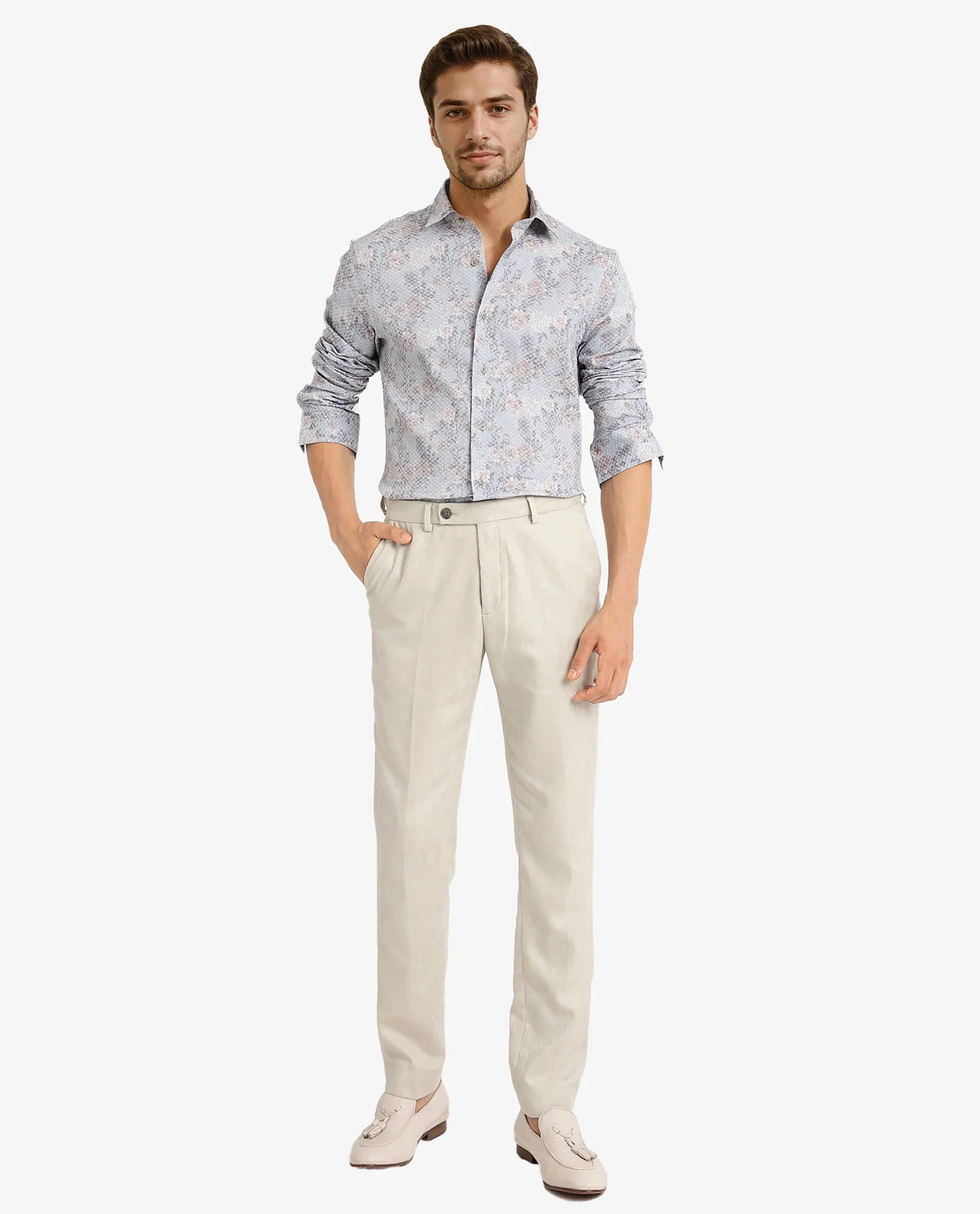 Rare Rabbit Men's Chester Pastel Blue Cotton Floral Print Regular Fit Full Sleeve Collared Shirt - Image 2