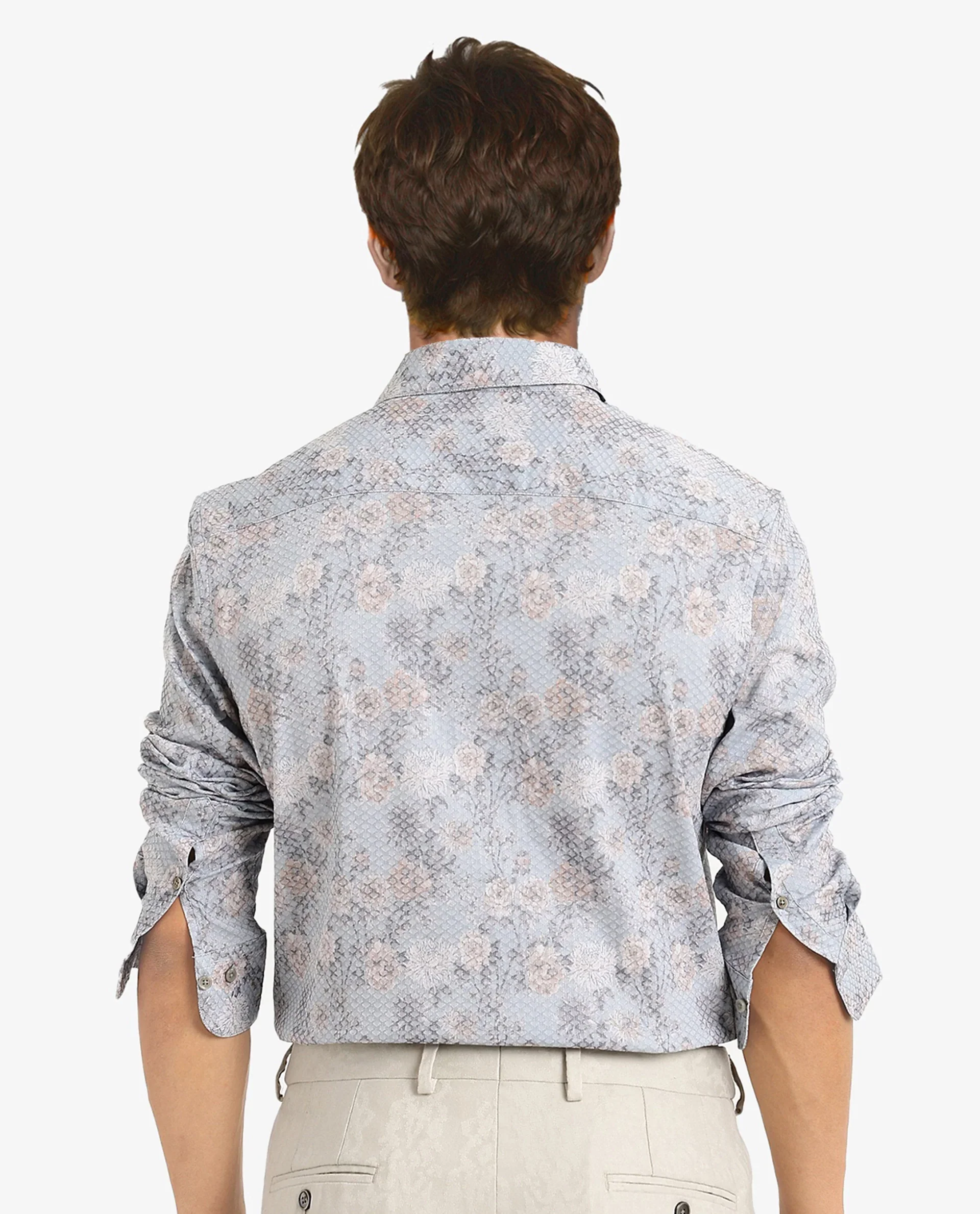 Rare Rabbit Men's Chester Pastel Blue Cotton Floral Print Regular Fit Full Sleeve Collared Shirt - Image 4
