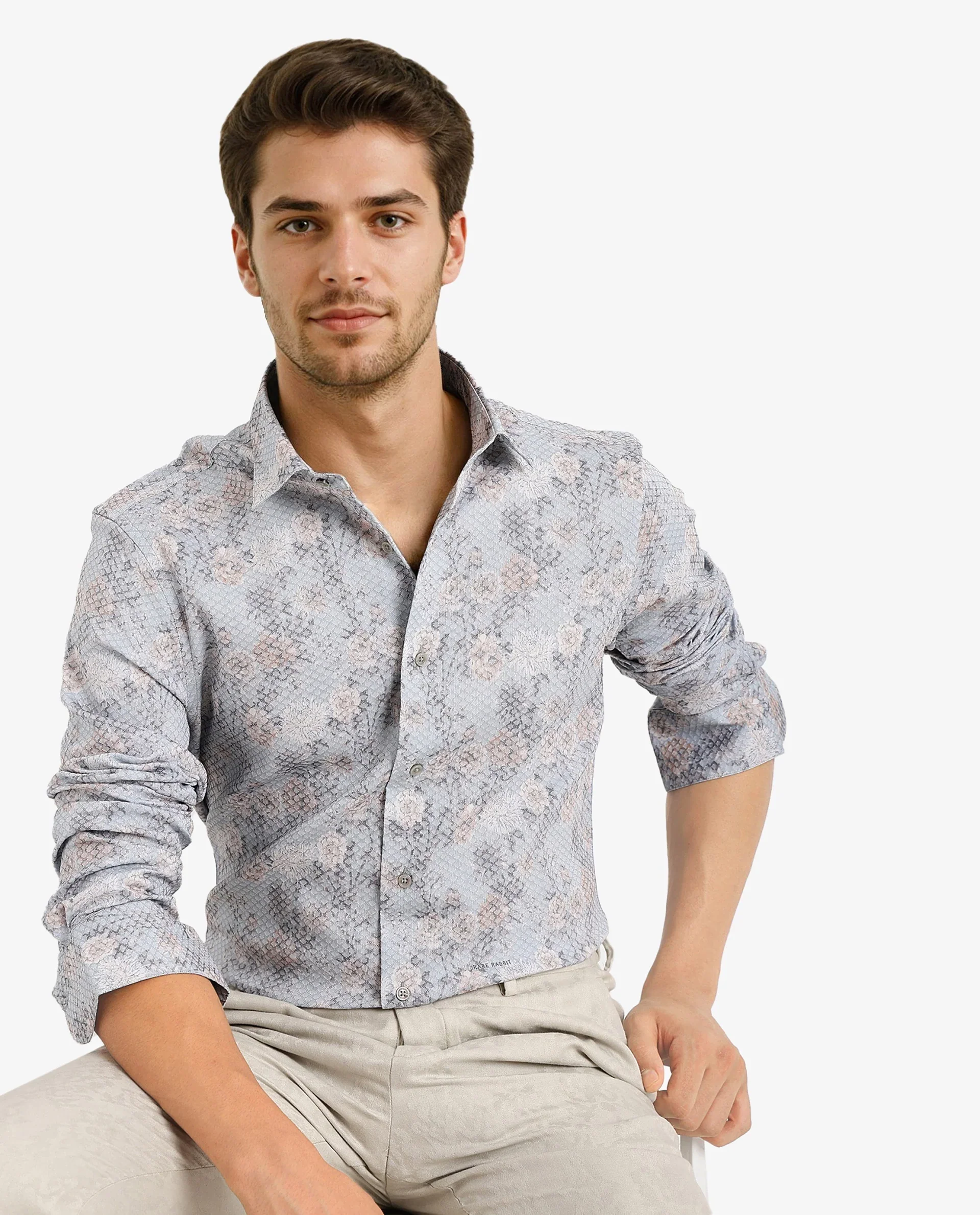 Rare Rabbit Men's Chester Pastel Blue Cotton Floral Print Regular Fit Full Sleeve Collared Shirt - Image 5