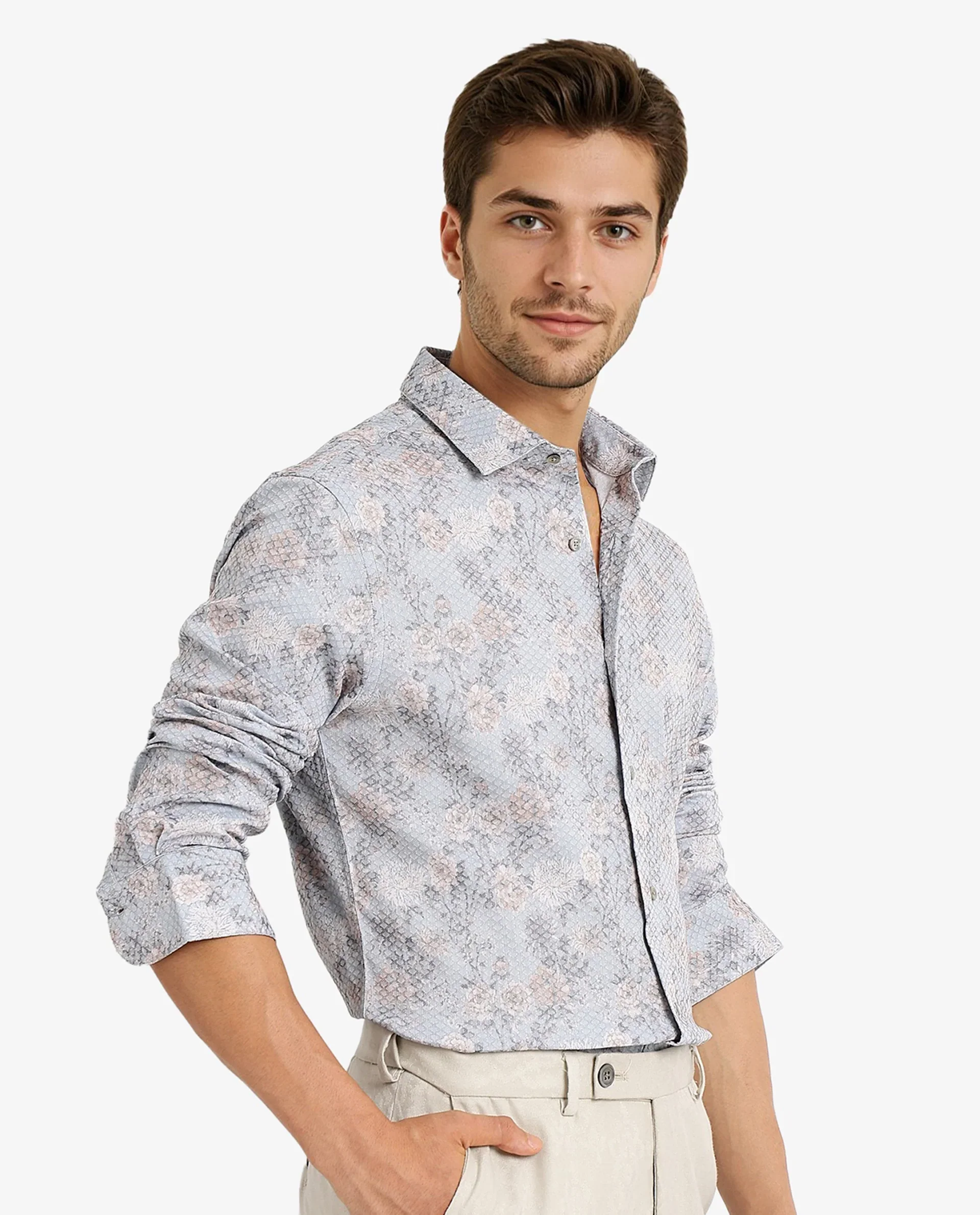 Rare Rabbit Men's Chester Pastel Blue Cotton Floral Print Regular Fit Full Sleeve Collared Shirt - Image 6