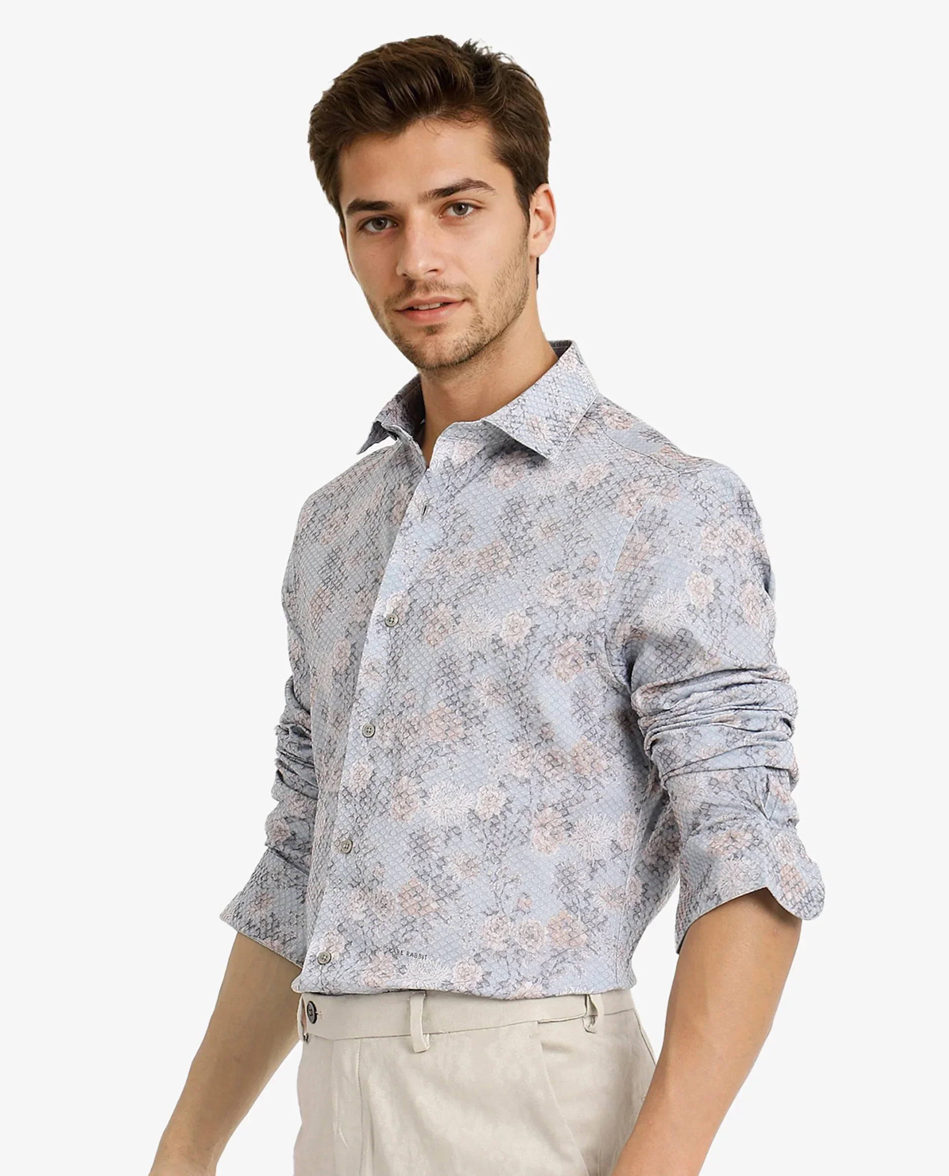 Rare Rabbit Men's Chester Pastel Blue Cotton Floral Print Regular Fit Full Sleeve Collared Shirt - Image 7