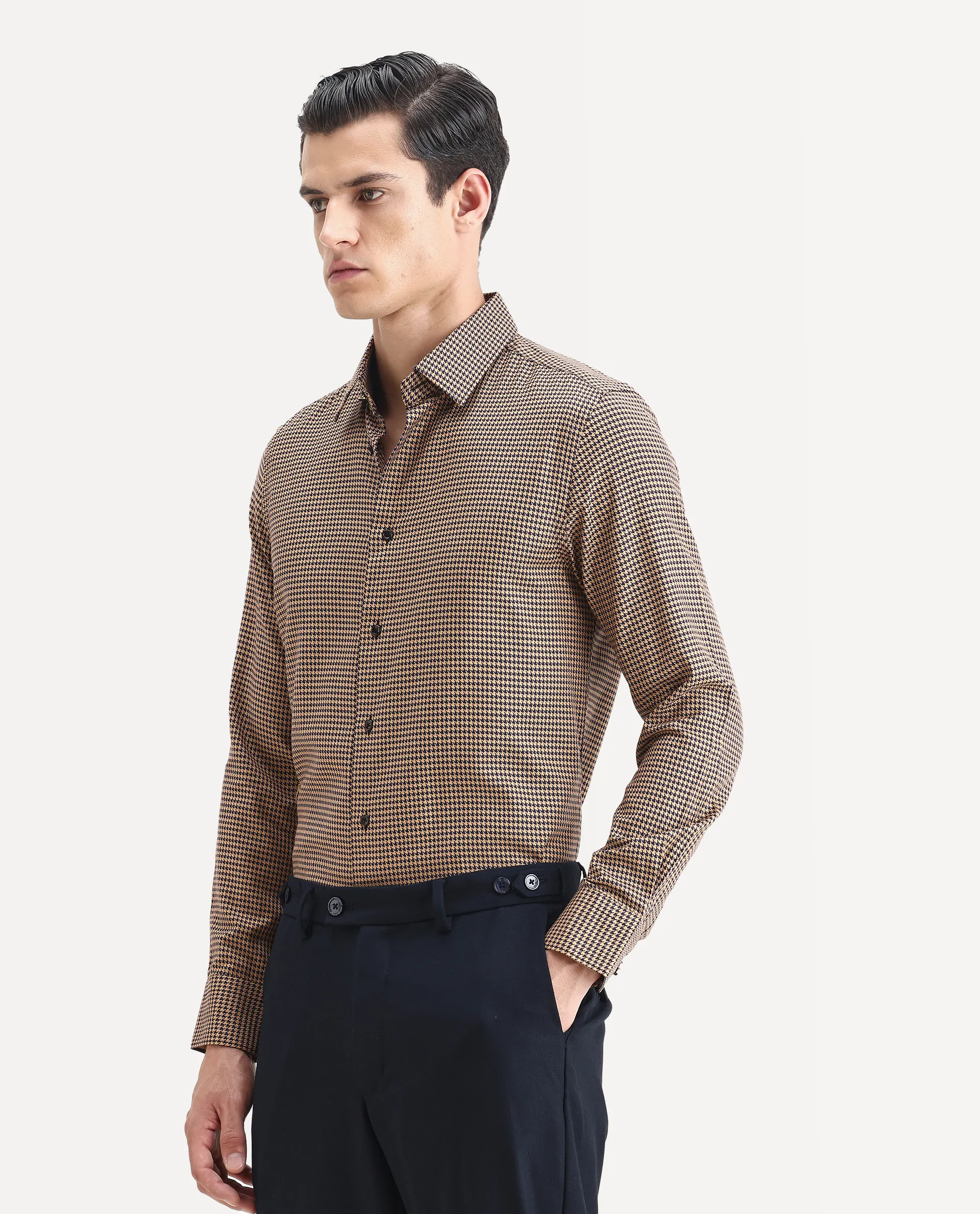 Rare Rabbit Men's Chesto Beige Cotton Blend Checked Print Regular Fit Full Sleeve Collared Shirt - Image 3