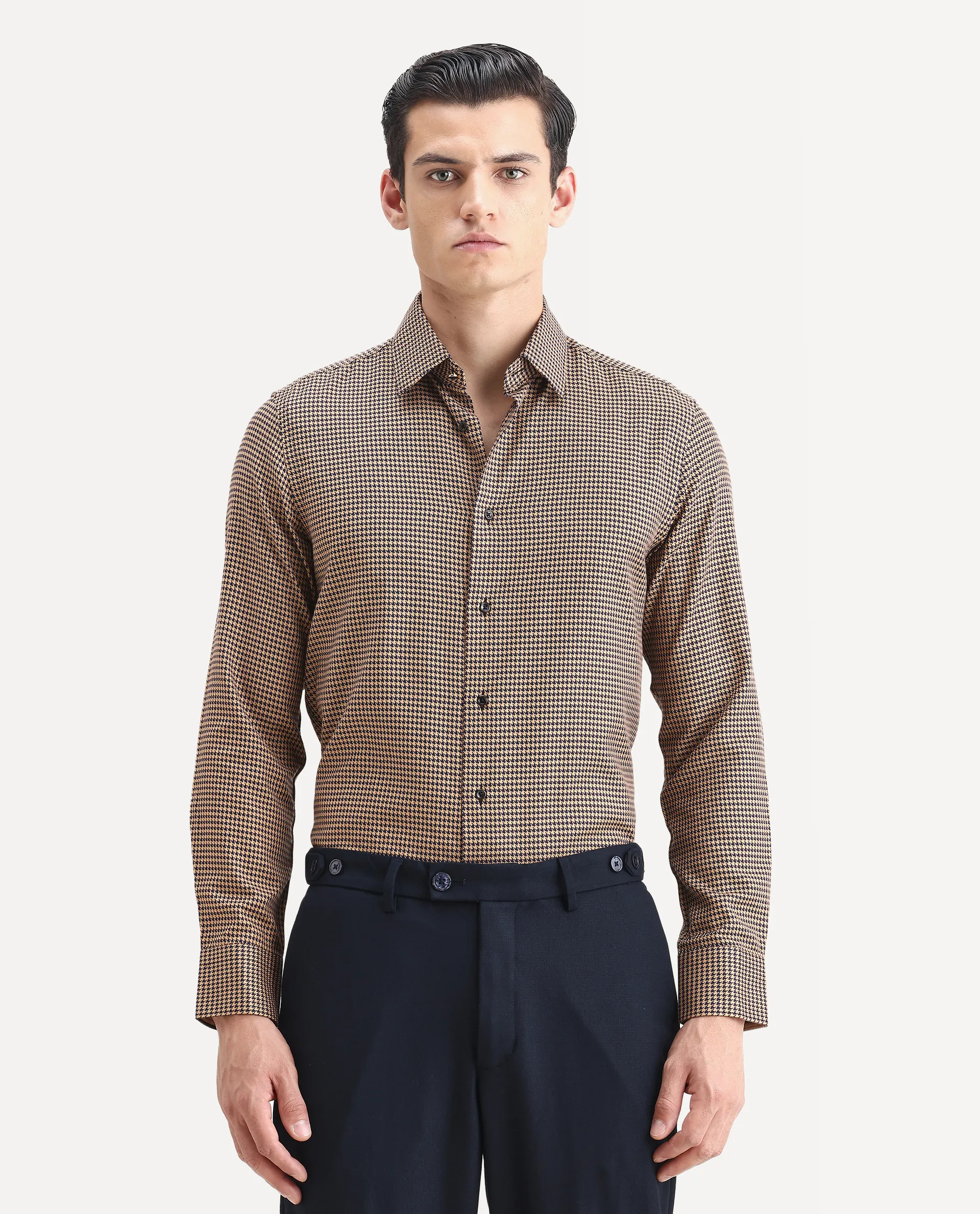 Rare Rabbit Men's Chesto Beige Cotton Blend Checked Print Regular Fit Full Sleeve Collared Shirt - Image 4