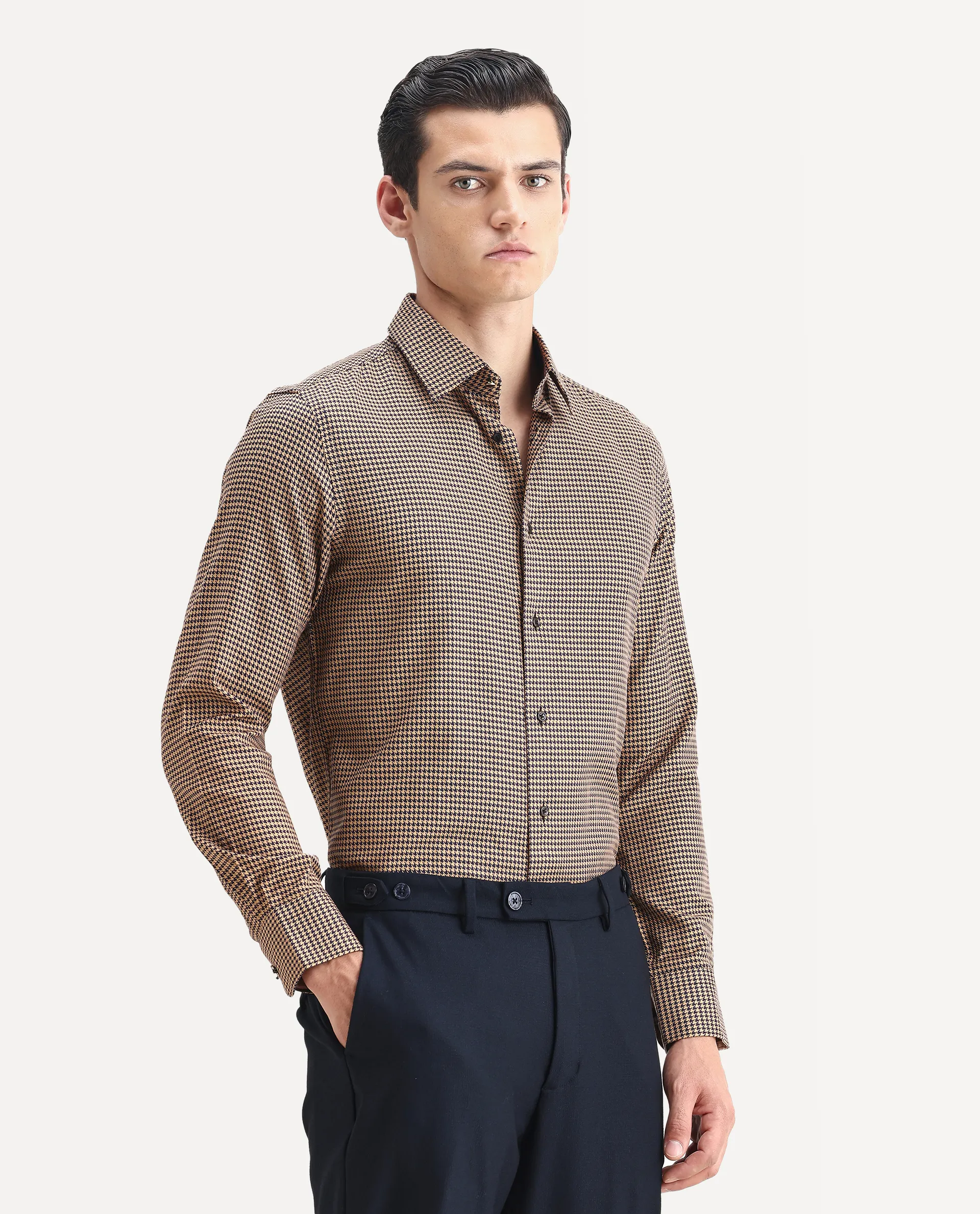 Rare Rabbit Men's Chesto Beige Cotton Blend Checked Print Regular Fit Full Sleeve Collared Shirt - Image 5