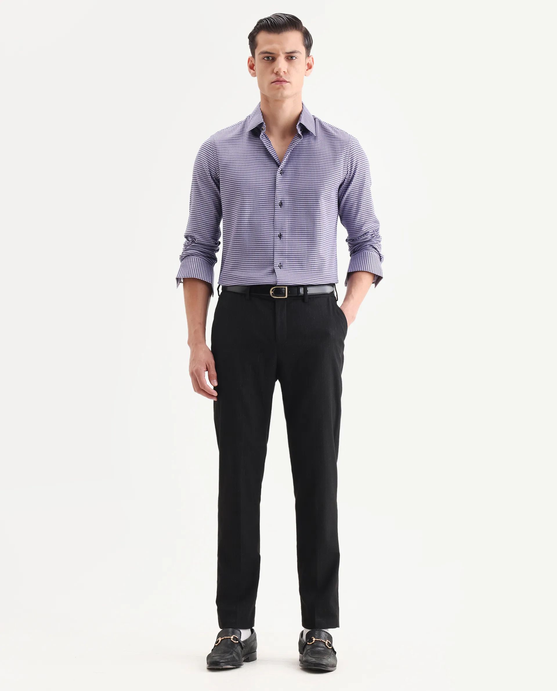 Rare Rabbit Men's Chesto Purple Cotton Blend Checked Print Regular Fit Full Sleeve Collared Shirt - Image 2
