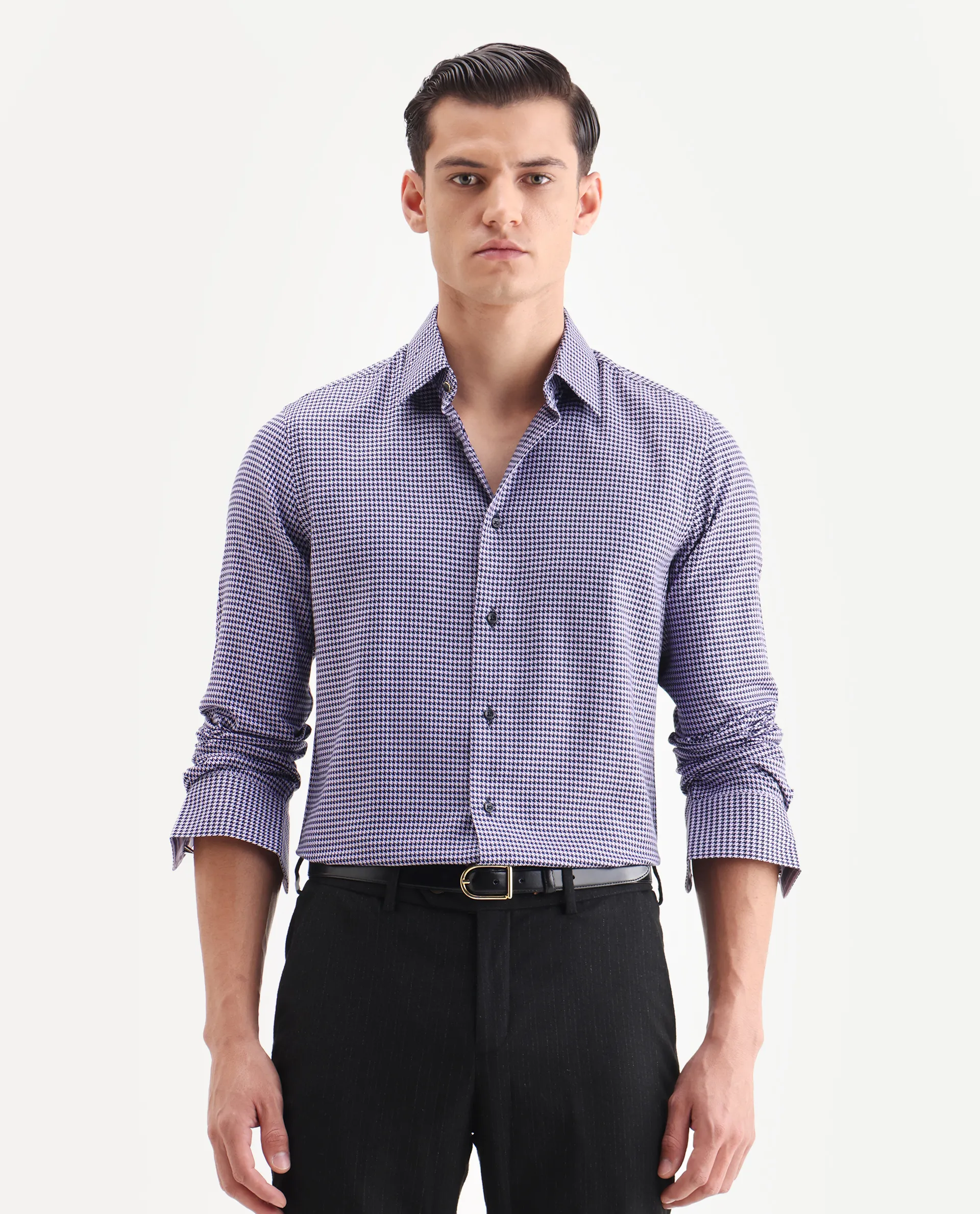 Rare Rabbit Men's Chesto Purple Cotton Blend Checked Print Regular Fit Full Sleeve Collared Shirt - Image 4