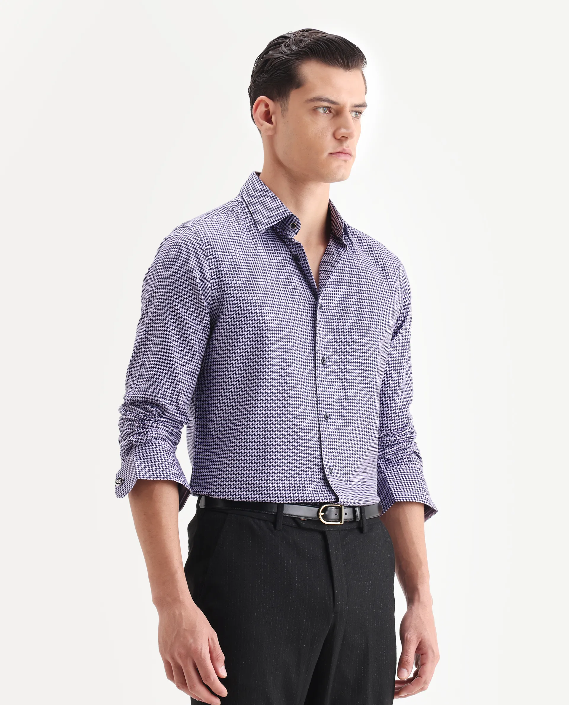 Rare Rabbit Men's Chesto Purple Cotton Blend Checked Print Regular Fit Full Sleeve Collared Shirt - Image 6