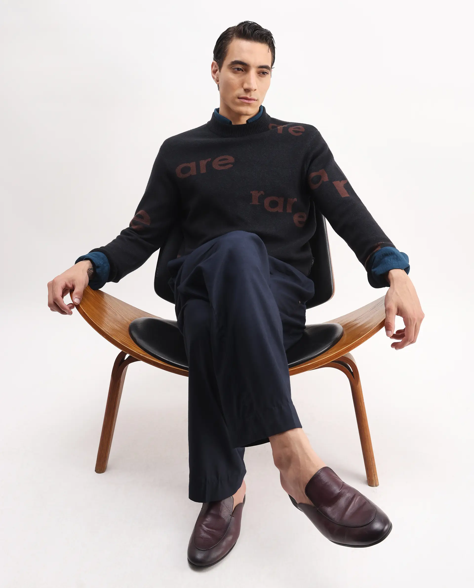 Rare Rabbit Men's Chet Dark Green Viscose Monogram Print Regular Fit Full Sleeve Crew Neck Sweater - Image 2