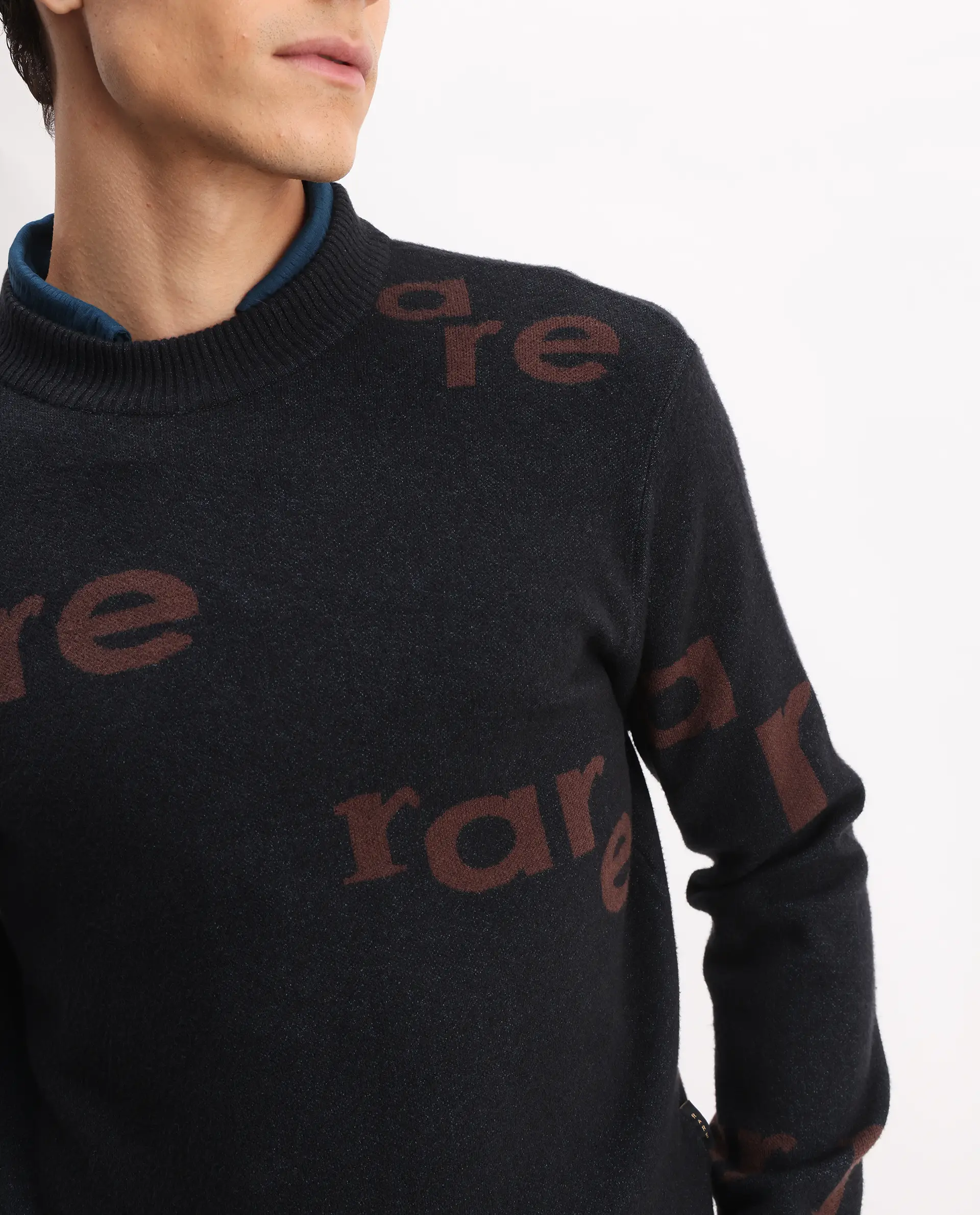 Rare Rabbit Men's Chet Dark Green Viscose Monogram Print Regular Fit Full Sleeve Crew Neck Sweater - Image 3