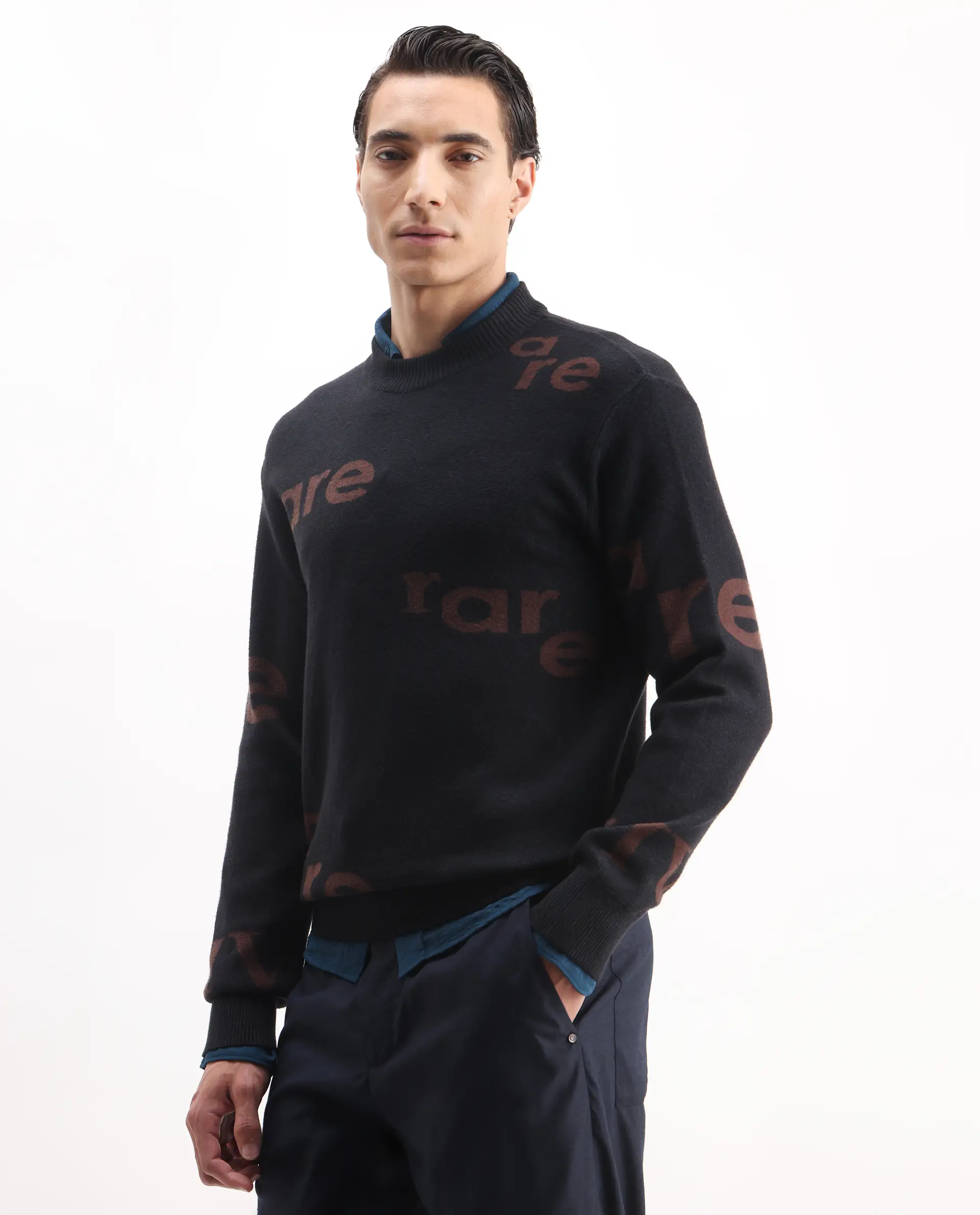 Rare Rabbit Men's Chet Dark Green Viscose Monogram Print Regular Fit Full Sleeve Crew Neck Sweater - Image 5