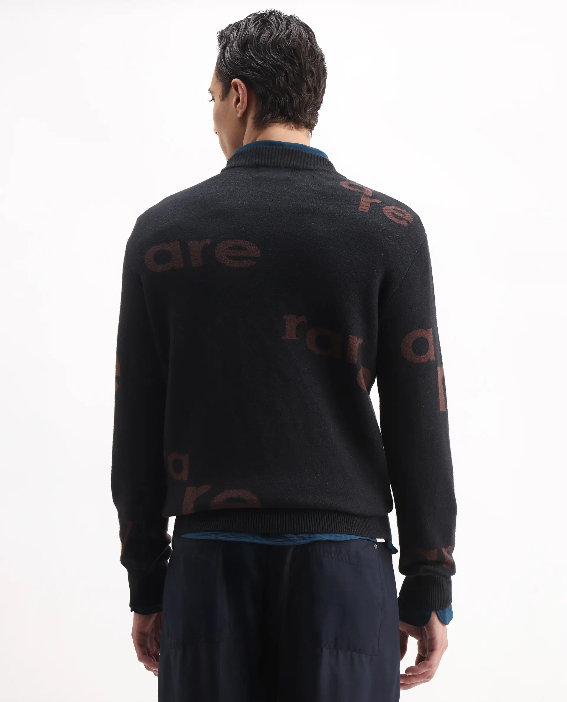 Rare Rabbit Men's Chet Dark Green Viscose Monogram Print Regular Fit Full Sleeve Crew Neck Sweater - Image 7