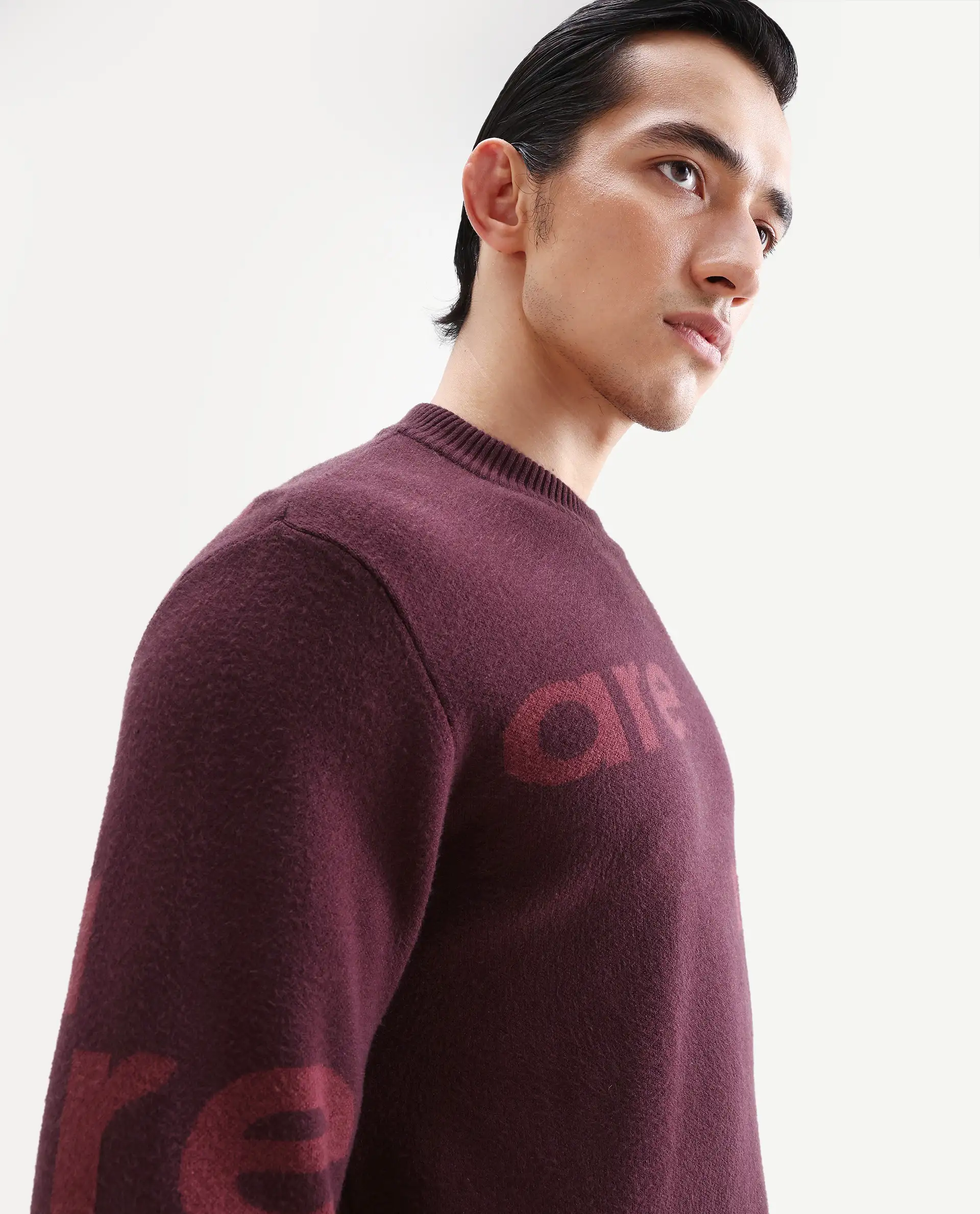 Rare Rabbit Men's Chet Dark Maroon Viscose Monogram Print Regular Fit Full Sleeve Crew Neck Sweater - Image 5