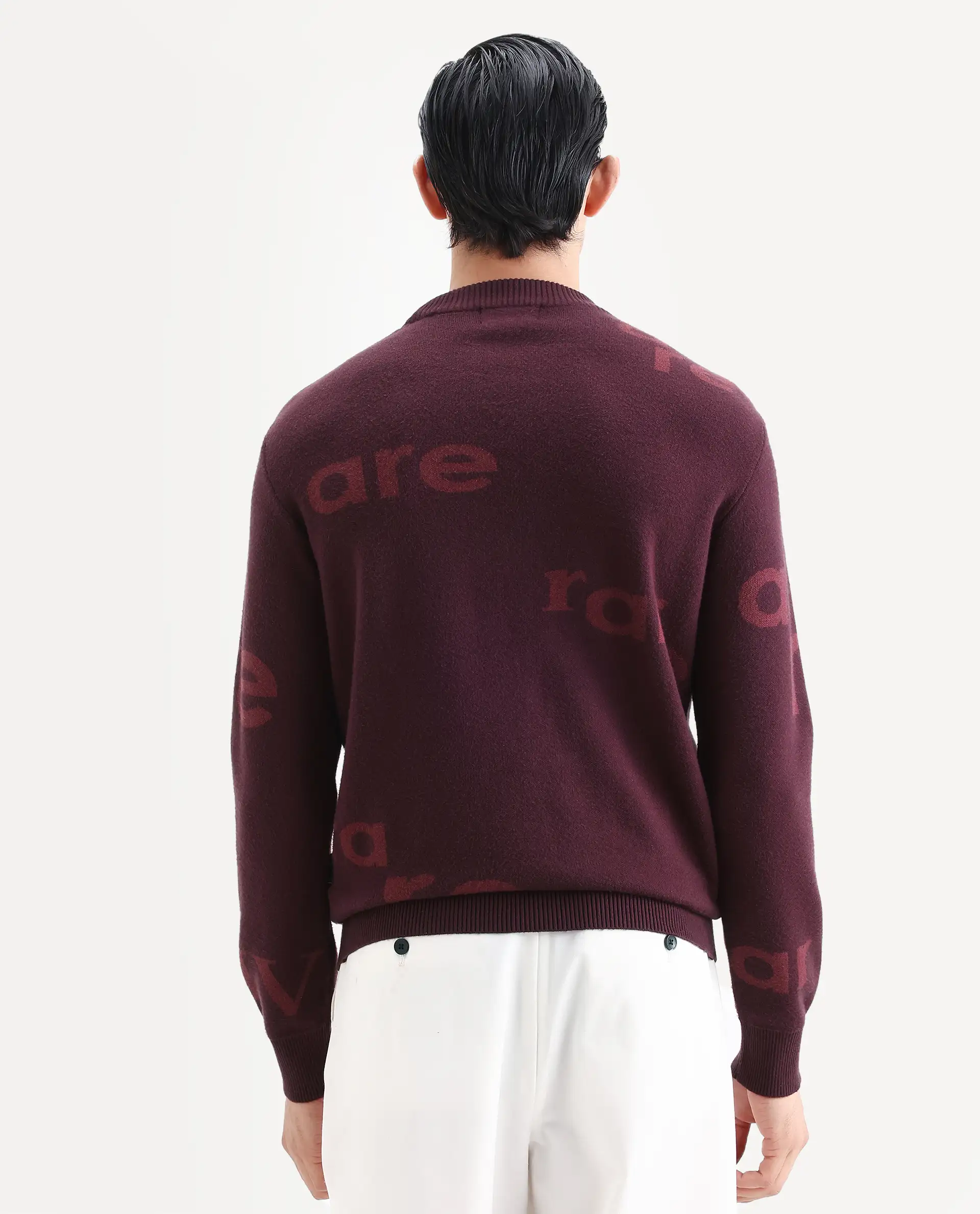 Rare Rabbit Men's Chet Dark Maroon Viscose Monogram Print Regular Fit Full Sleeve Crew Neck Sweater - Image 8