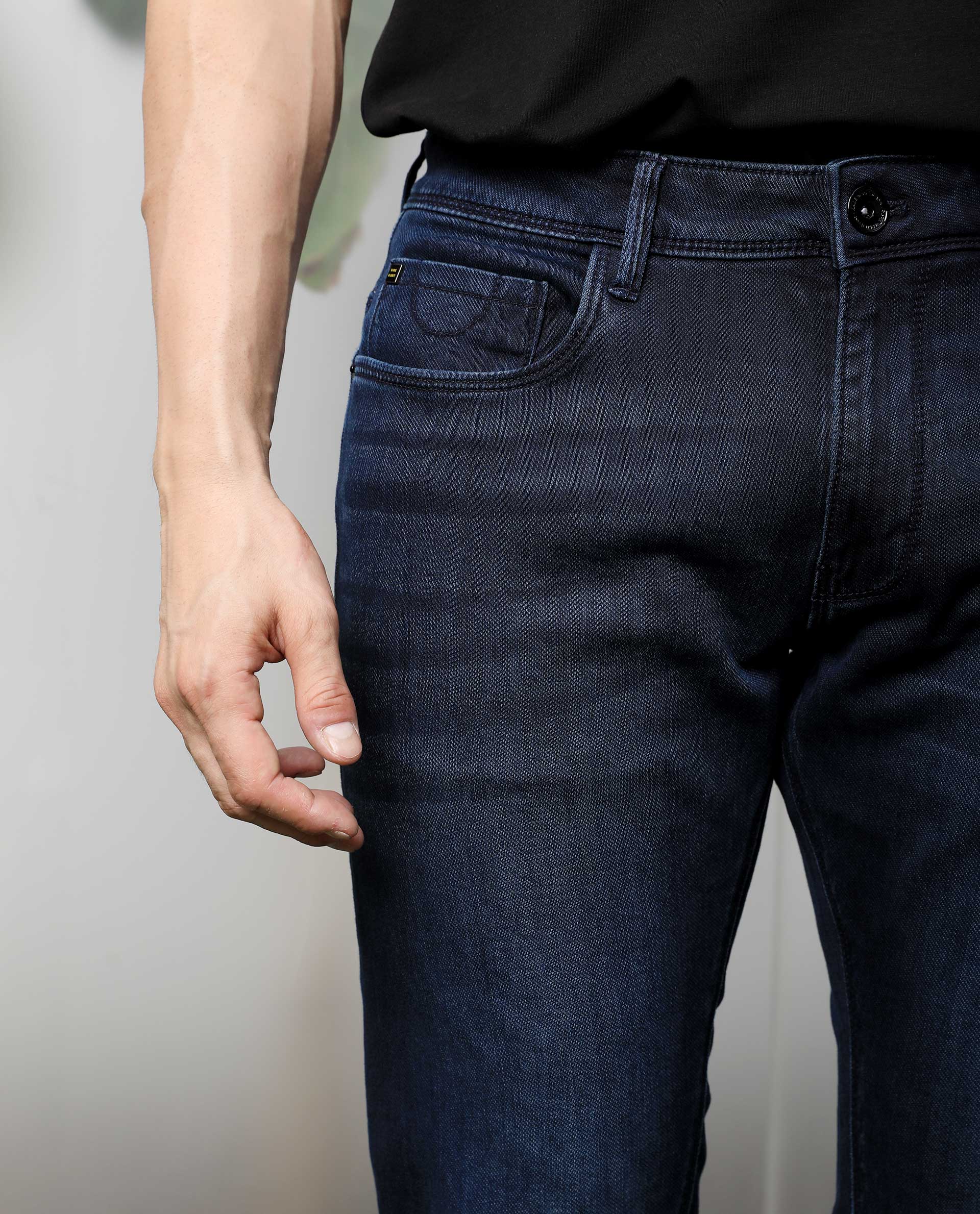 Rare Rabbit Men's Chevillon Dark Navy Cotton Plain Hawk Slim Fit Jeans - Image 2