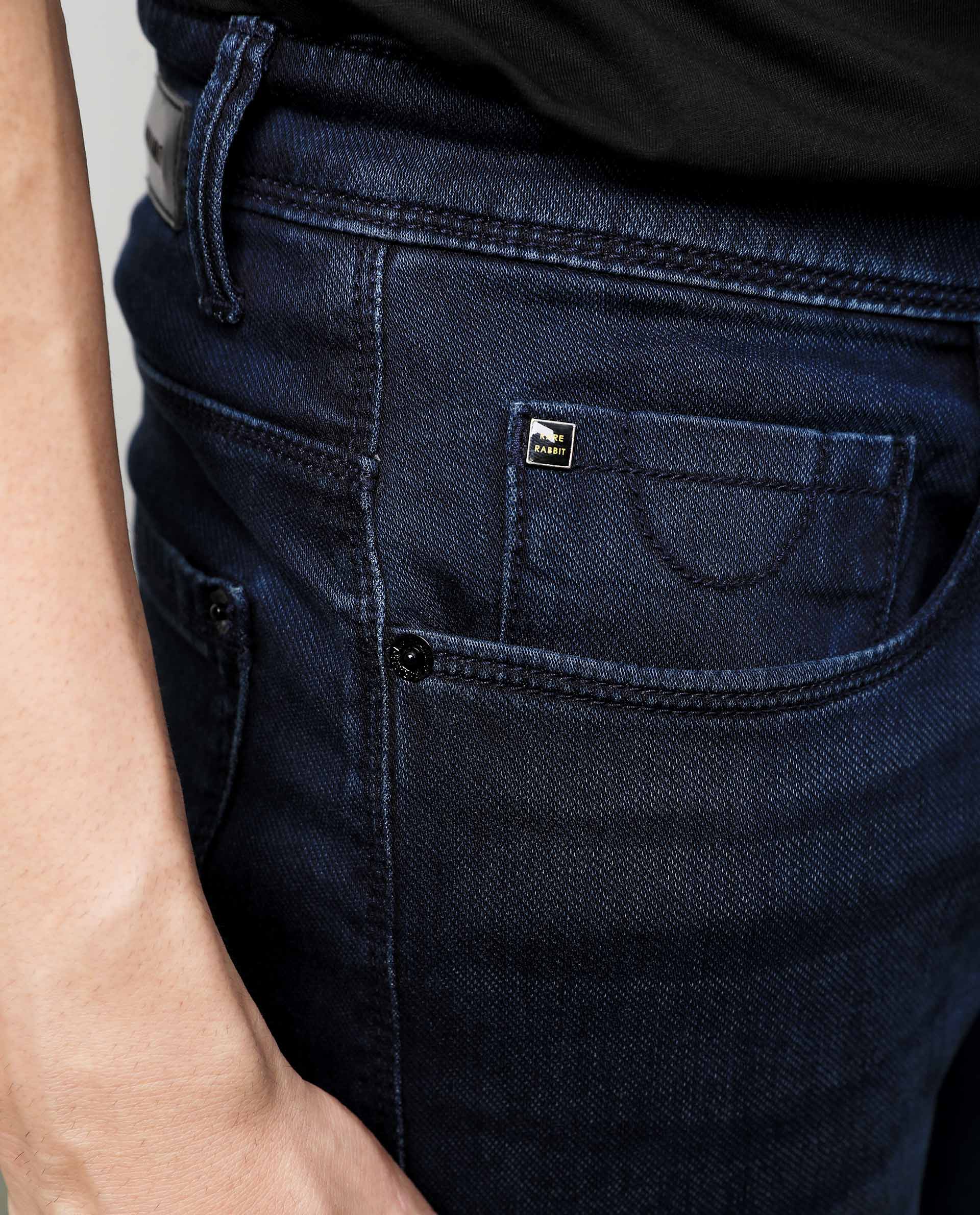 Rare Rabbit Men's Chevillon Dark Navy Cotton Plain Hawk Slim Fit Jeans - Image 4