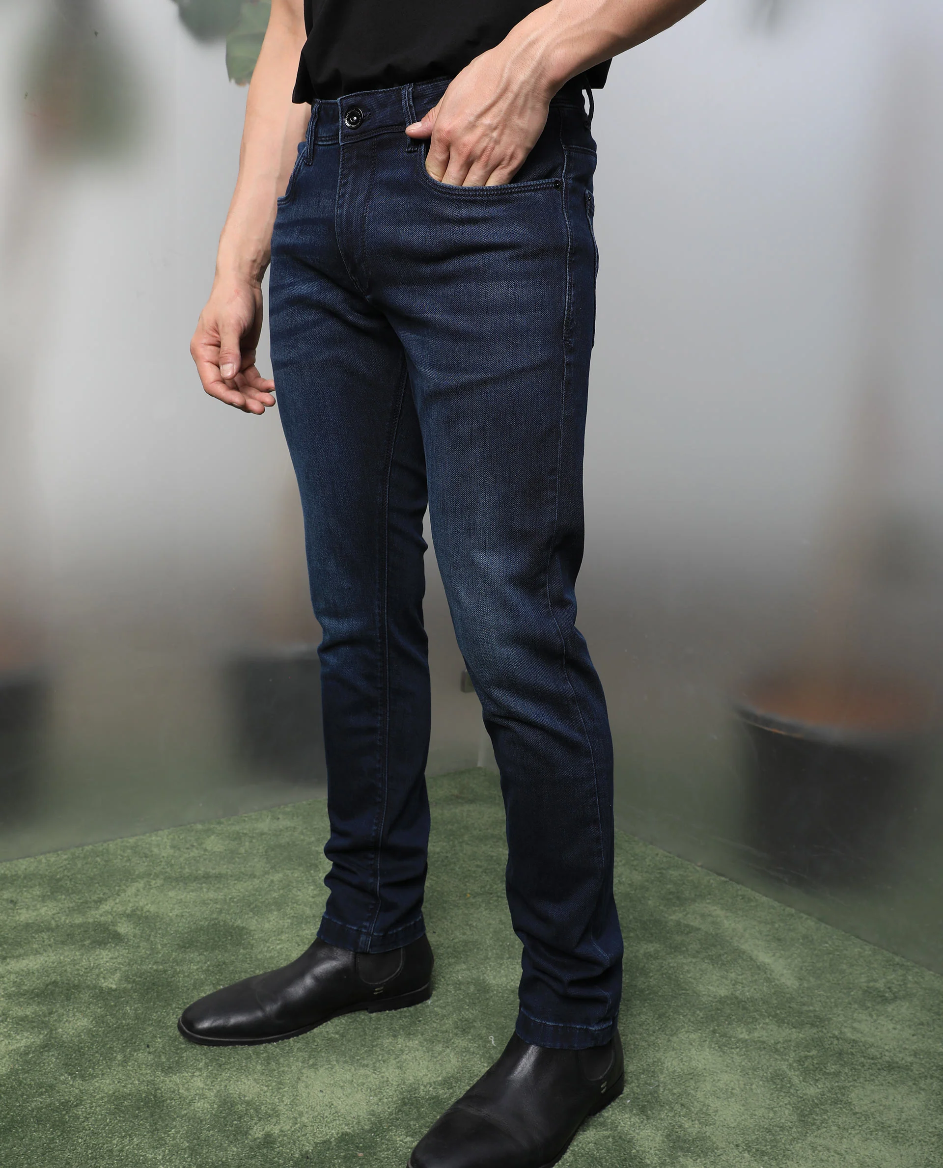 Rare Rabbit Men's Chevillon Dark Navy Cotton Plain Hawk Slim Fit Jeans - Image 5