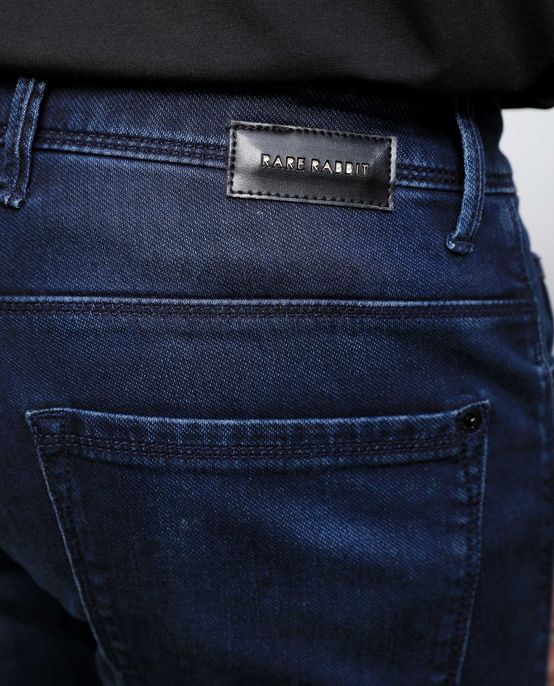 Rare Rabbit Men's Chevillon Dark Navy Cotton Plain Hawk Slim Fit Jeans - Image 8