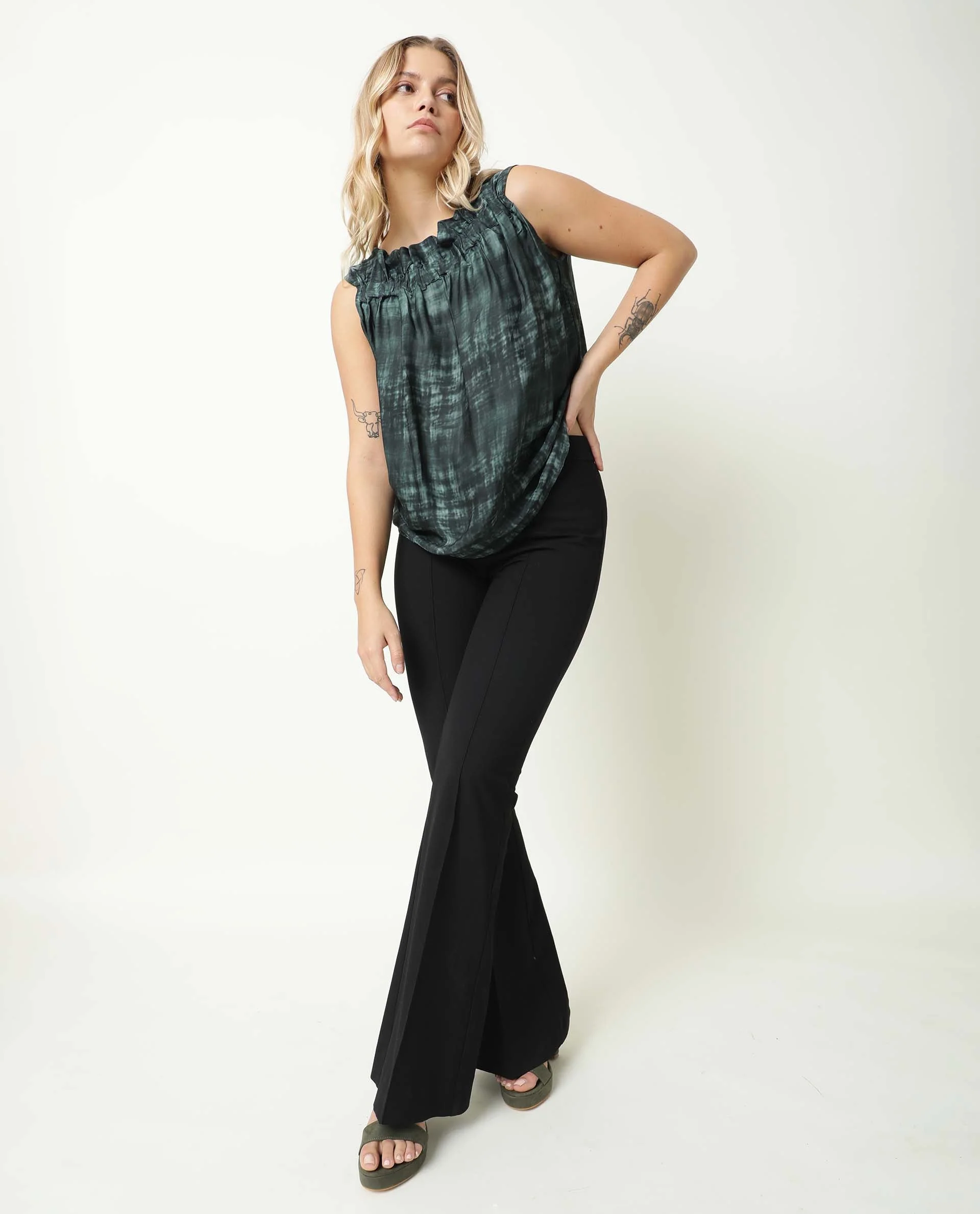 Rareism Women's Chiat Green Modal Boat Neck Ombre Sleeveless Relaxed Fit Top - Image 10