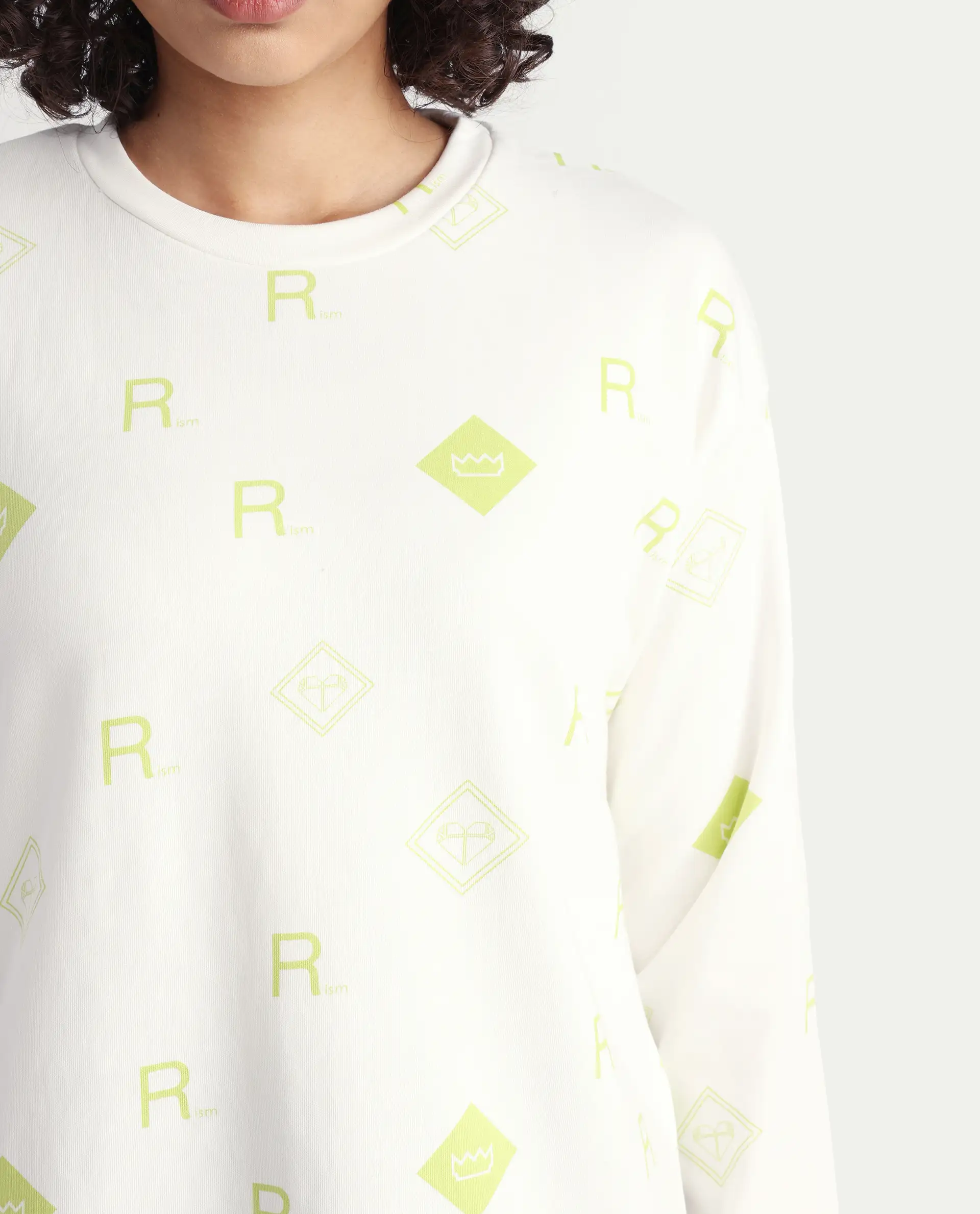 Rareism Women's Chico Off White Polyester Blend Crew Neck Graphic Print Regular Fit Sweatshirt - Image 4