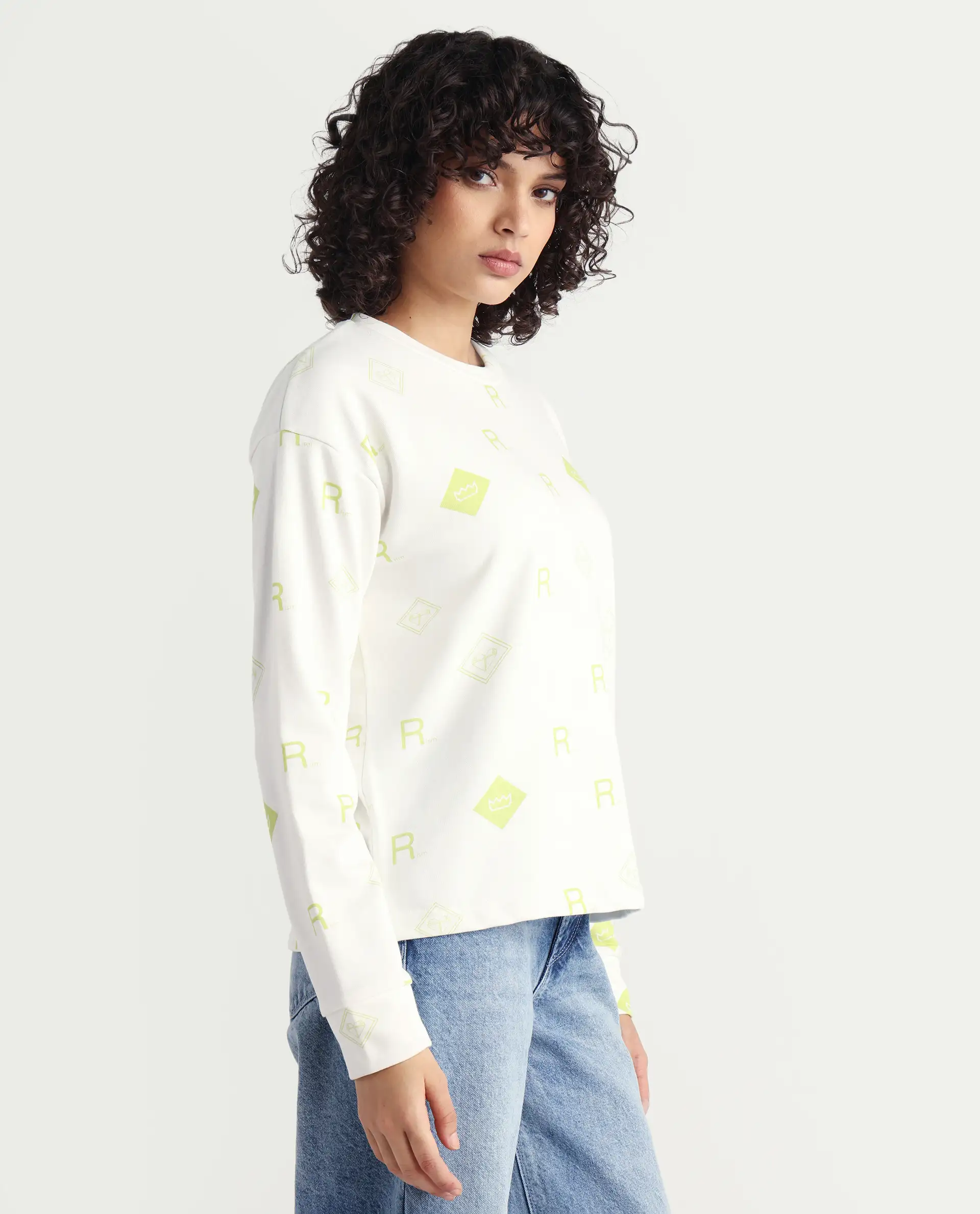 Rareism Women's Chico Off White Polyester Blend Crew Neck Graphic Print Regular Fit Sweatshirt - Image 5
