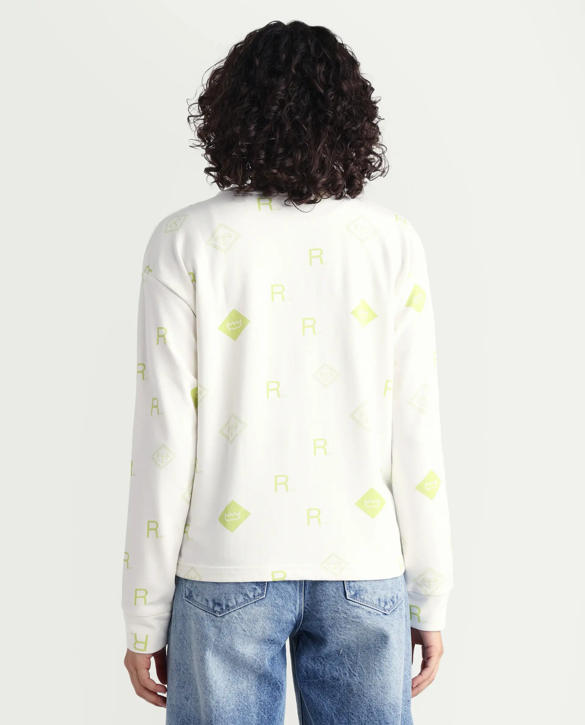 Rareism Women's Chico Off White Polyester Blend Crew Neck Graphic Print Regular Fit Sweatshirt - Image 7