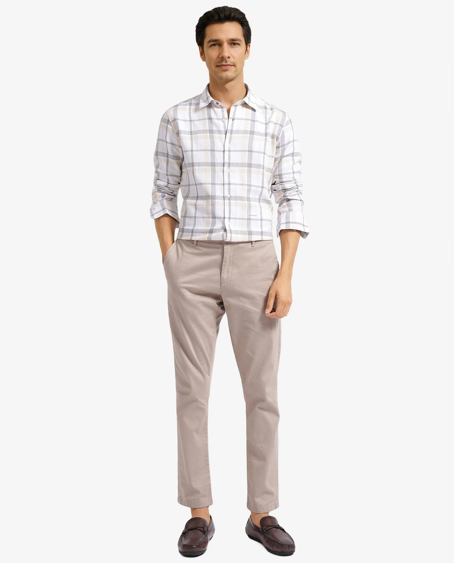 Rare Rabbit Men's Chigo White Cotton Checked Print Regular Fit Full Sleeve Collared Shirt - Image 2