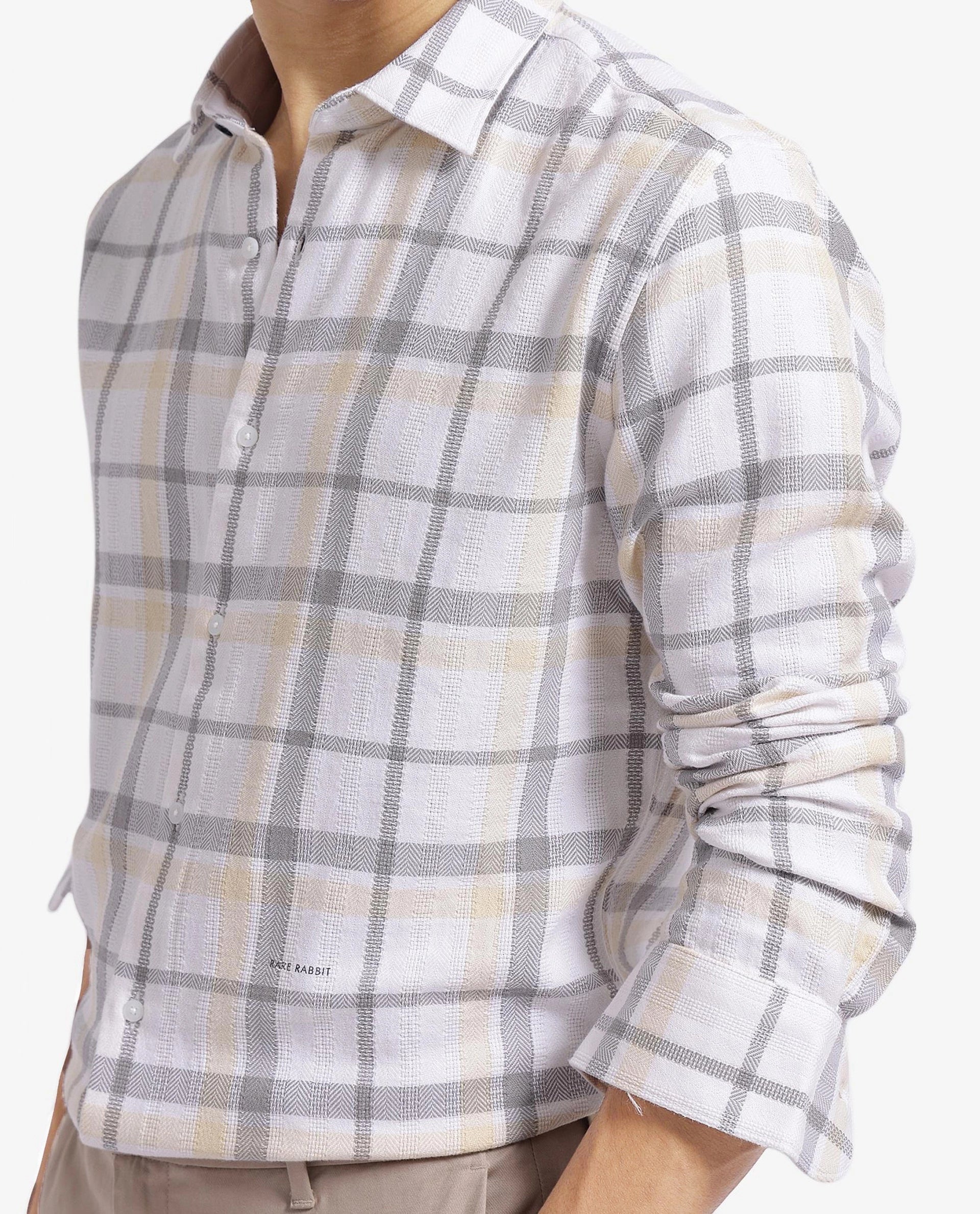 Rare Rabbit Men's Chigo White Cotton Checked Print Regular Fit Full Sleeve Collared Shirt - Image 3