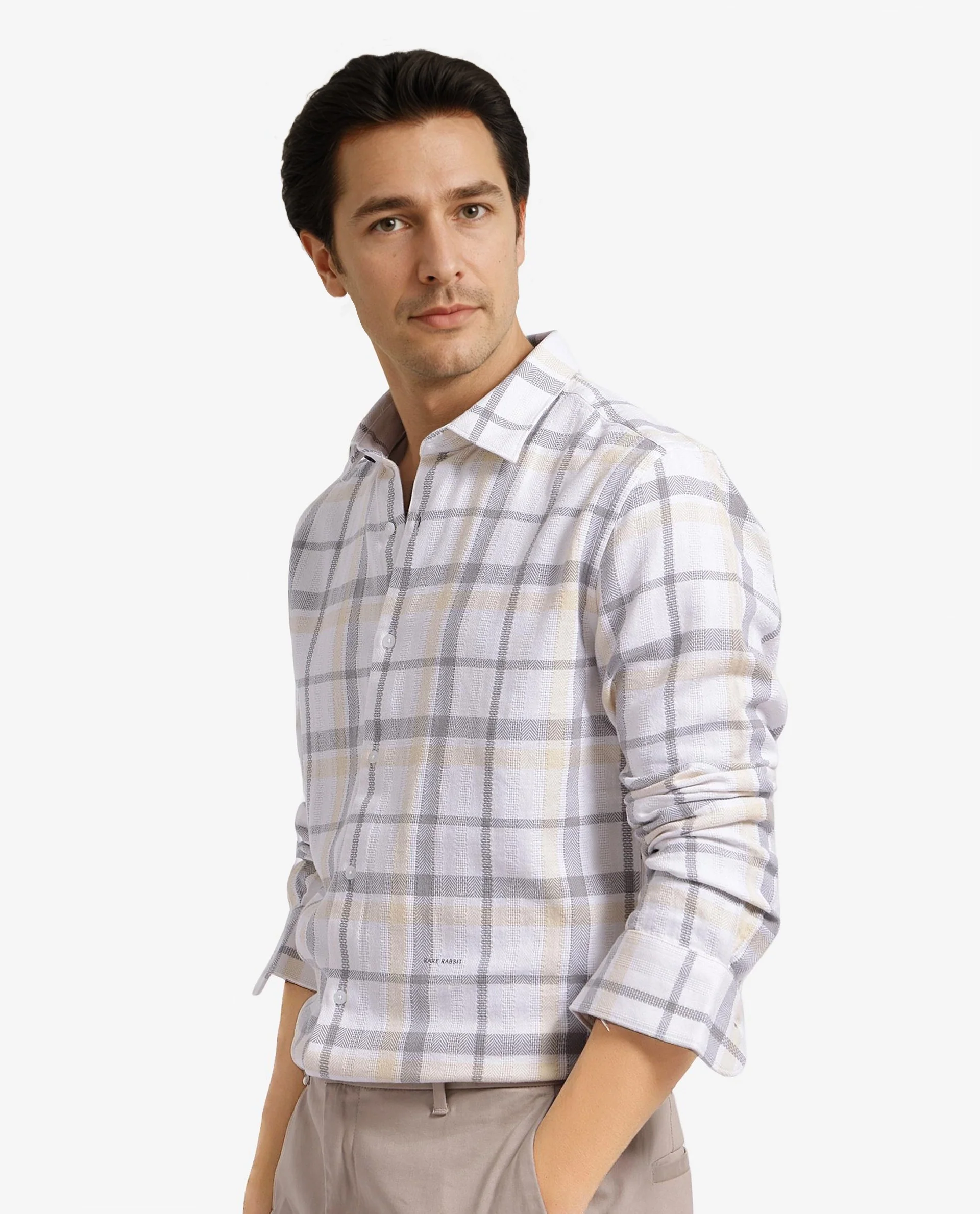 Rare Rabbit Men's Chigo White Cotton Checked Print Regular Fit Full Sleeve Collared Shirt - Image 4