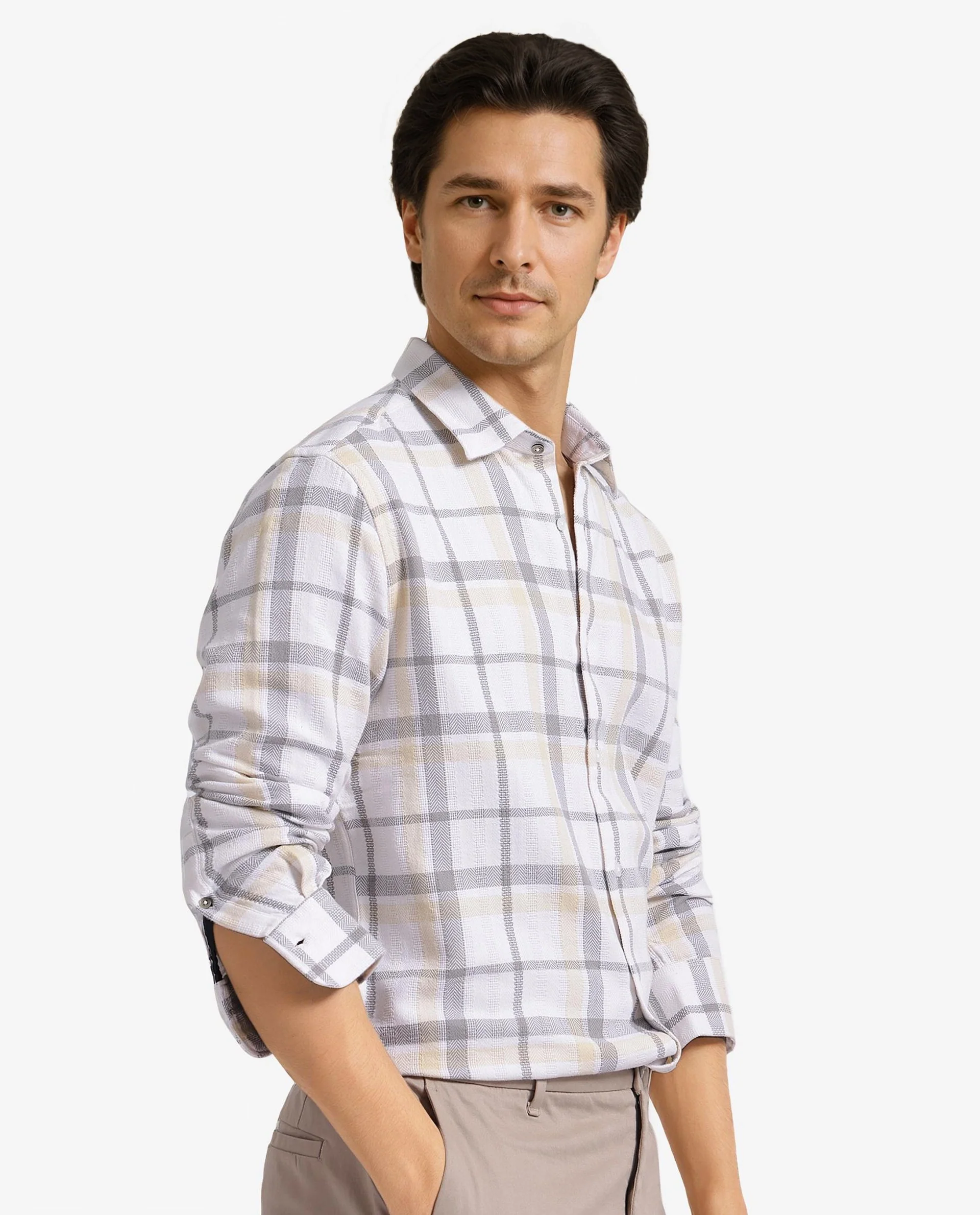 Rare Rabbit Men's Chigo White Cotton Checked Print Regular Fit Full Sleeve Collared Shirt - Image 5