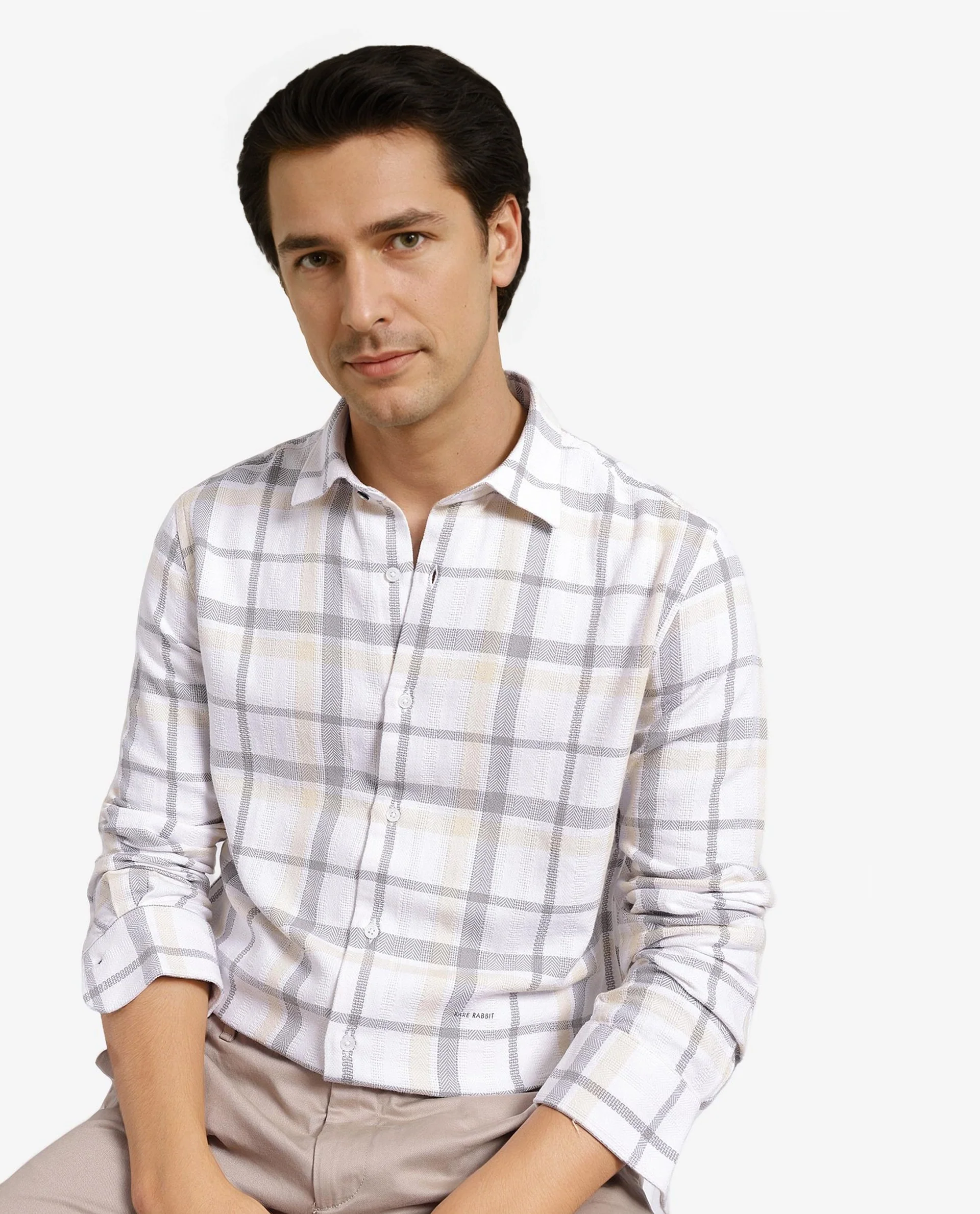 Rare Rabbit Men's Chigo White Cotton Checked Print Regular Fit Full Sleeve Collared Shirt - Image 6