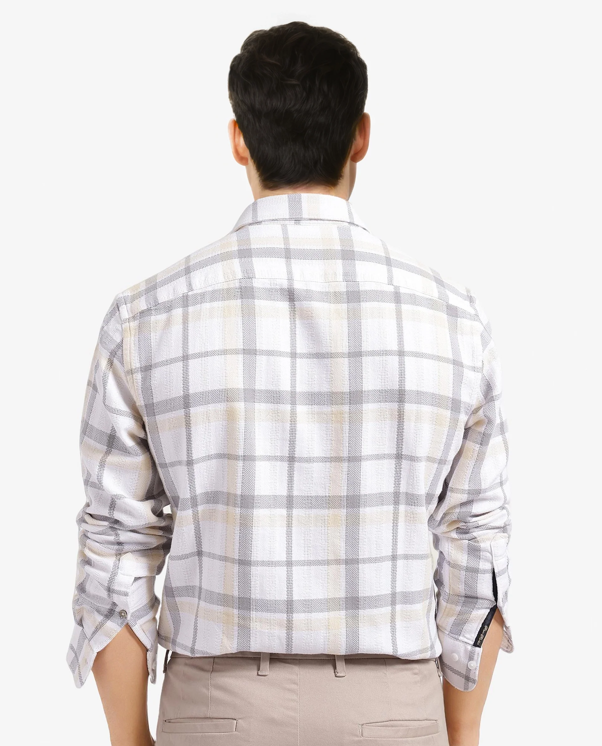 Rare Rabbit Men's Chigo White Cotton Checked Print Regular Fit Full Sleeve Collared Shirt - Image 7