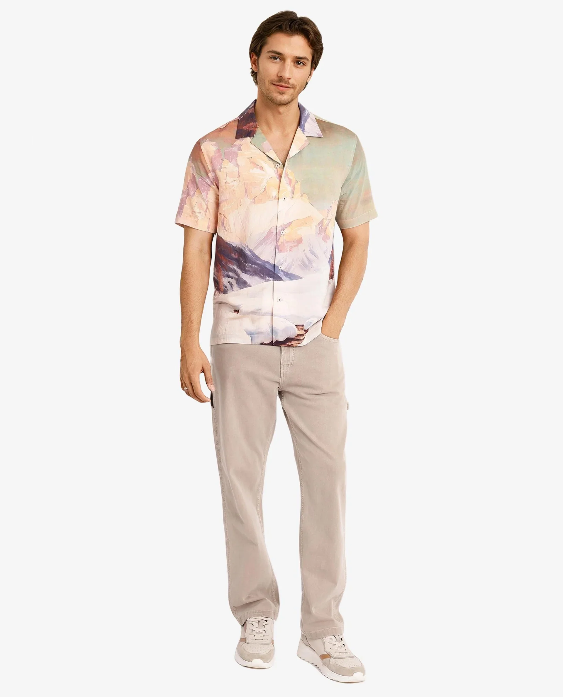 Rare Rabbit Men's Chil Light Orange Cotton Decorative Print Boxy Fit Half Sleeve Cuban Collar Shirt - Image 2
