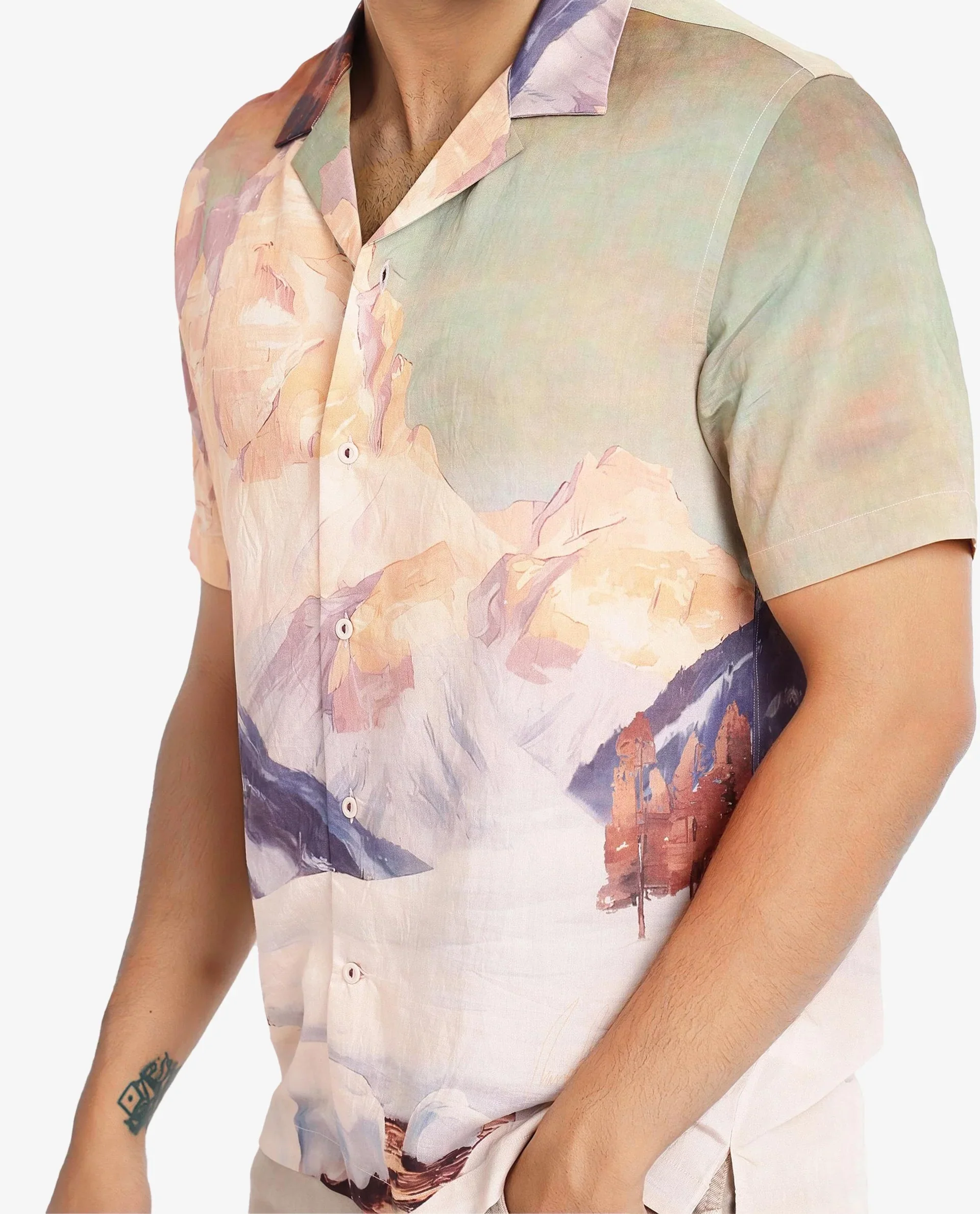 Rare Rabbit Men's Chil Light Orange Cotton Decorative Print Boxy Fit Half Sleeve Cuban Collar Shirt - Image 3